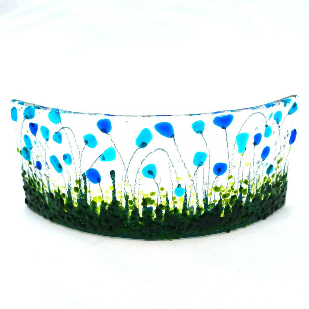 Small Fused Glass Flower Meadow Curve (Blues)