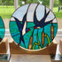 Glass Swallow Panel on oak wood display