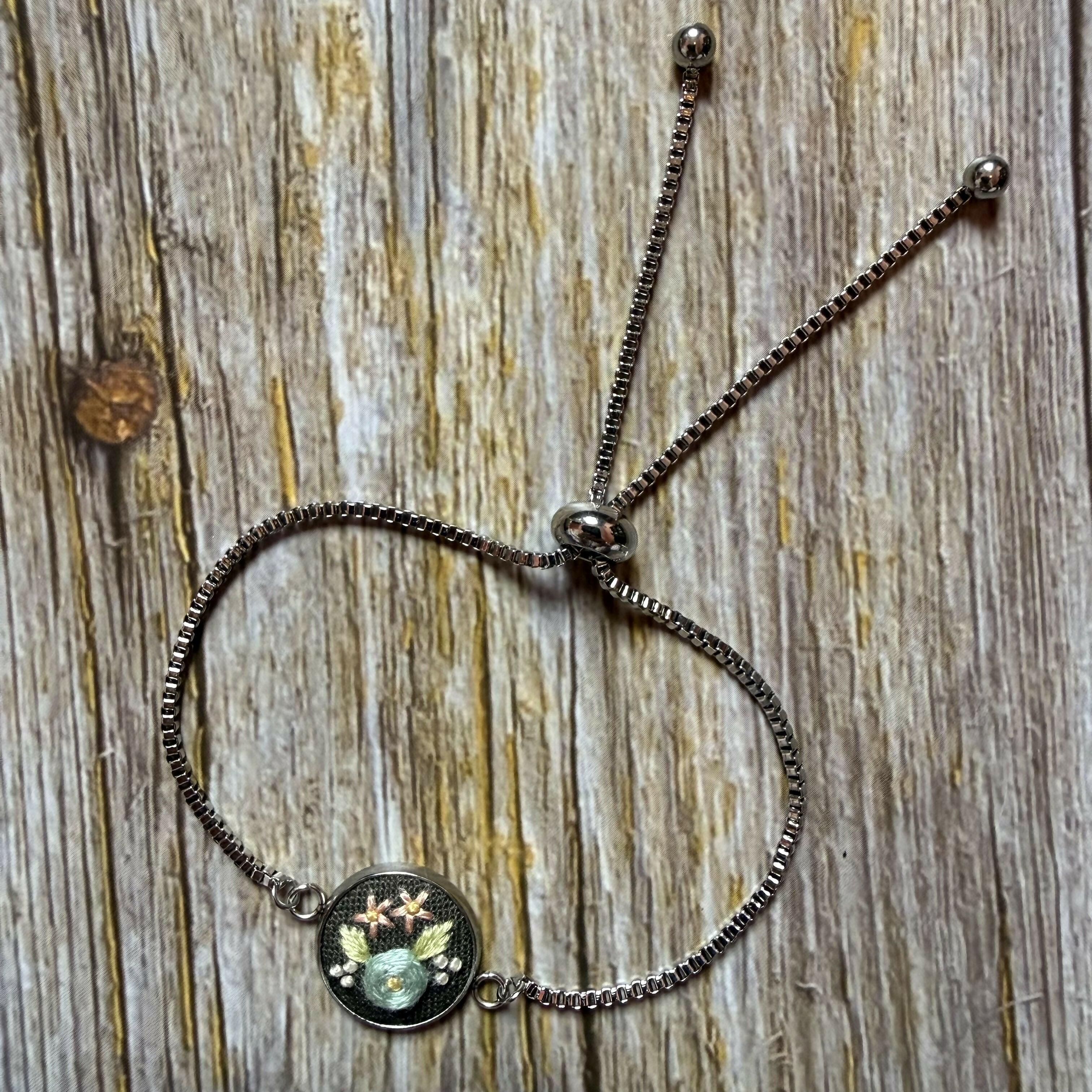 Hand Embroidered Brown Floral Bracelet