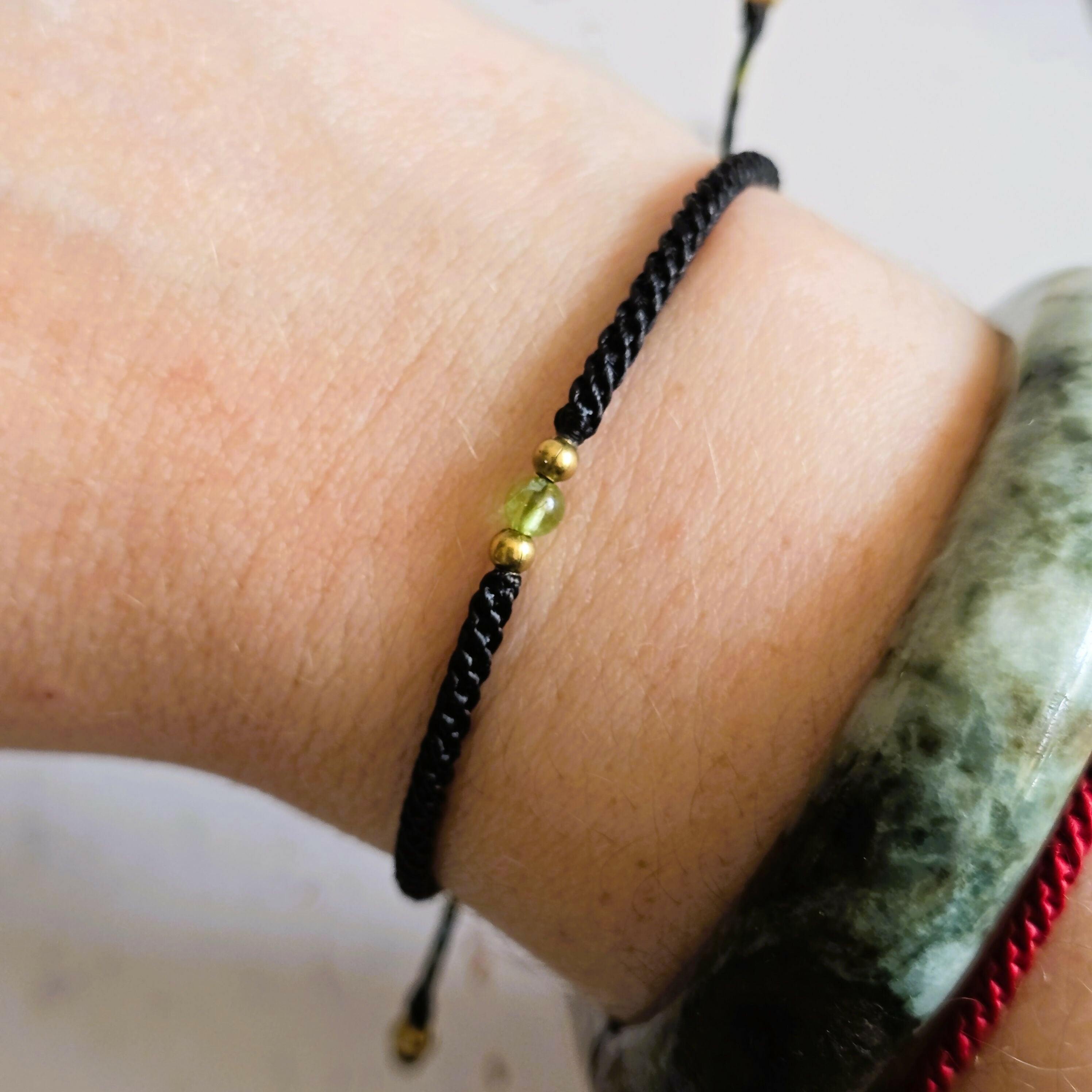 Peridot Birthstone Bracelet; Single Crystal Macrame Adjustible August Gift Bracelet