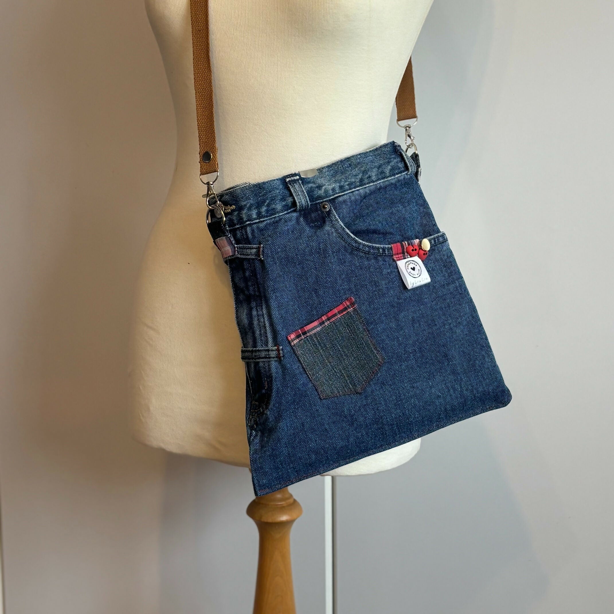 Unique Bag Handbag Made From Upcycled Jeans And Fabric With Detachable Handle