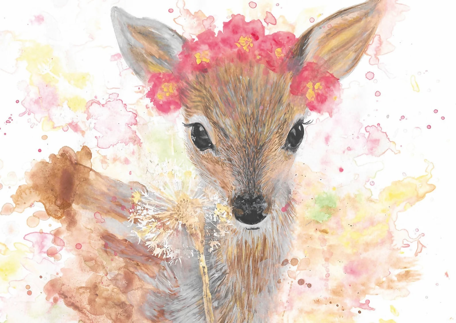 'Princess Of The Forest' Watercolour Deer Painting Print A5 Mounted