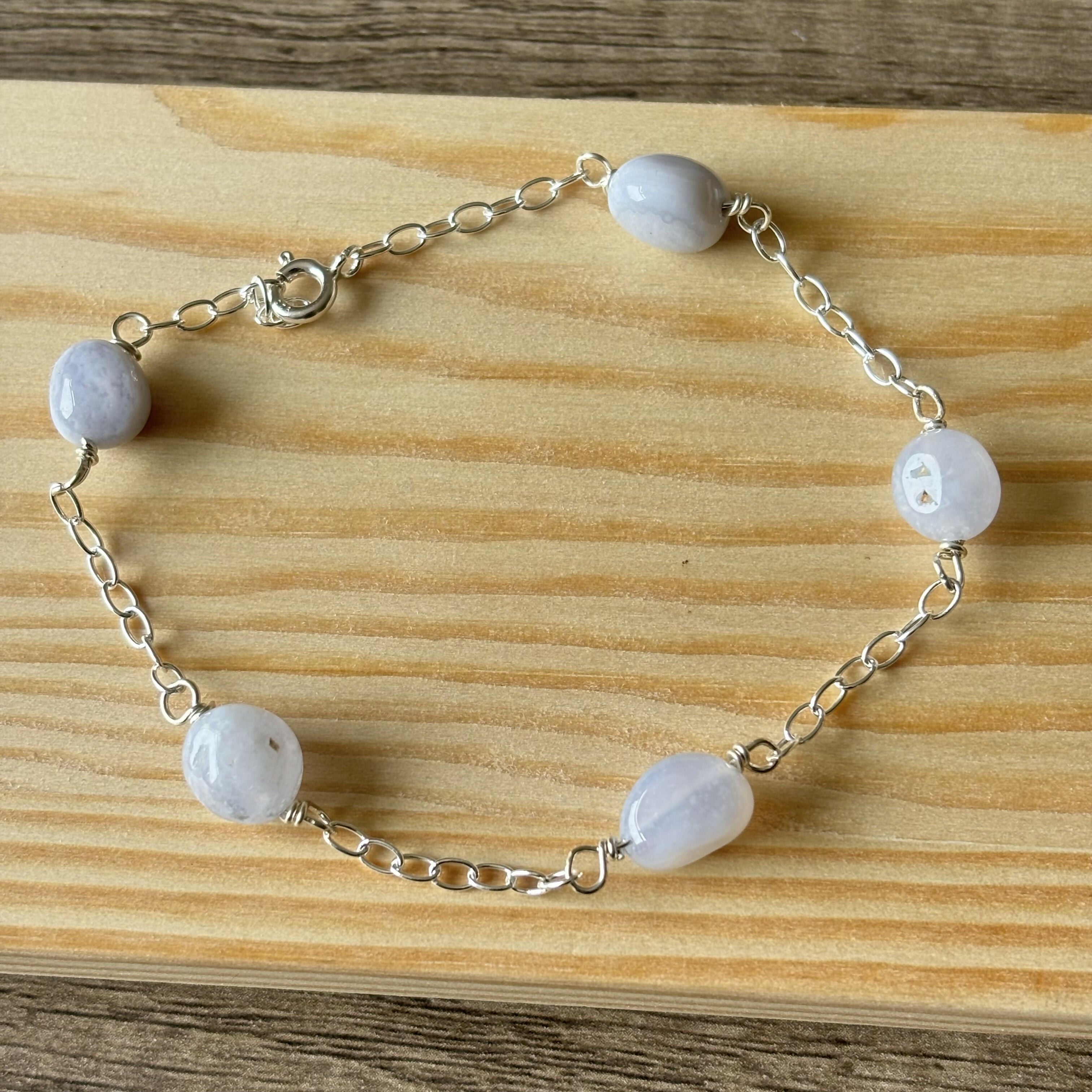 Sterling Silver Blue Lace Agate Bracelet