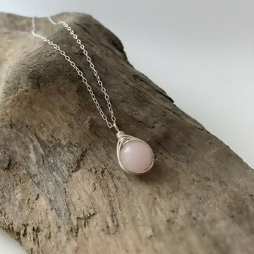 Rose Quartz Drop Necklace, Sterling Silver
