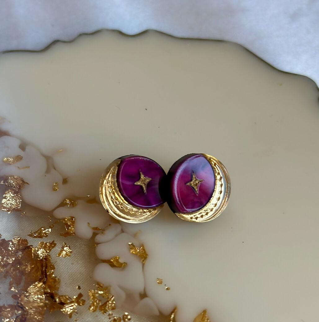 Crescent Moon and Star Disc Studs
