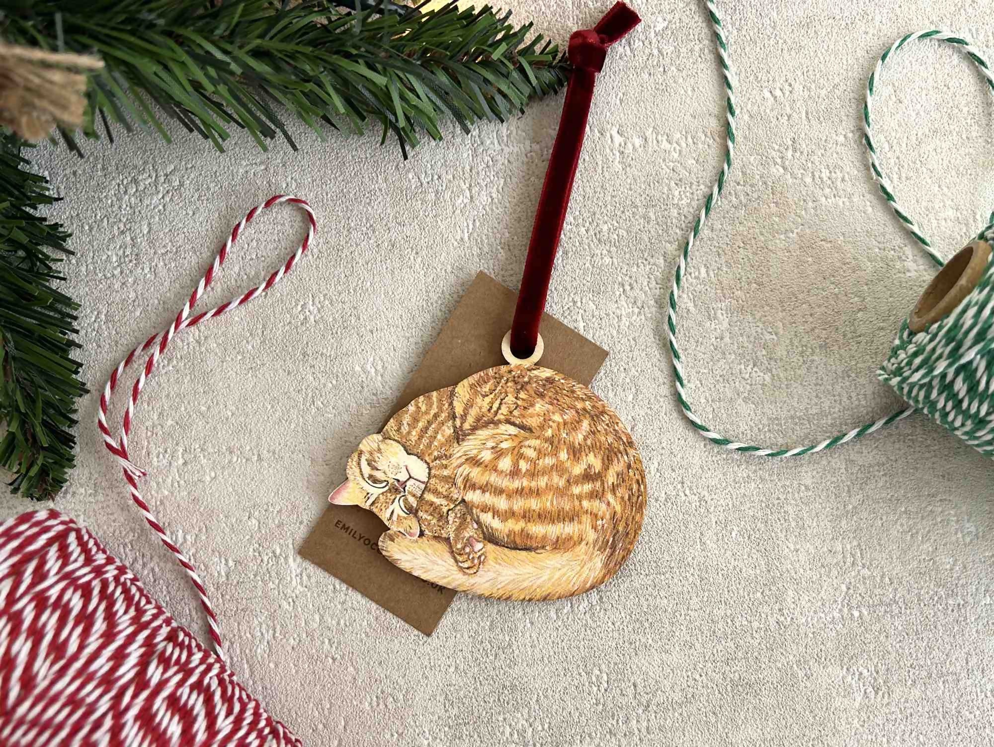 Ginger Cat Wooden Christmas Tree Decoration