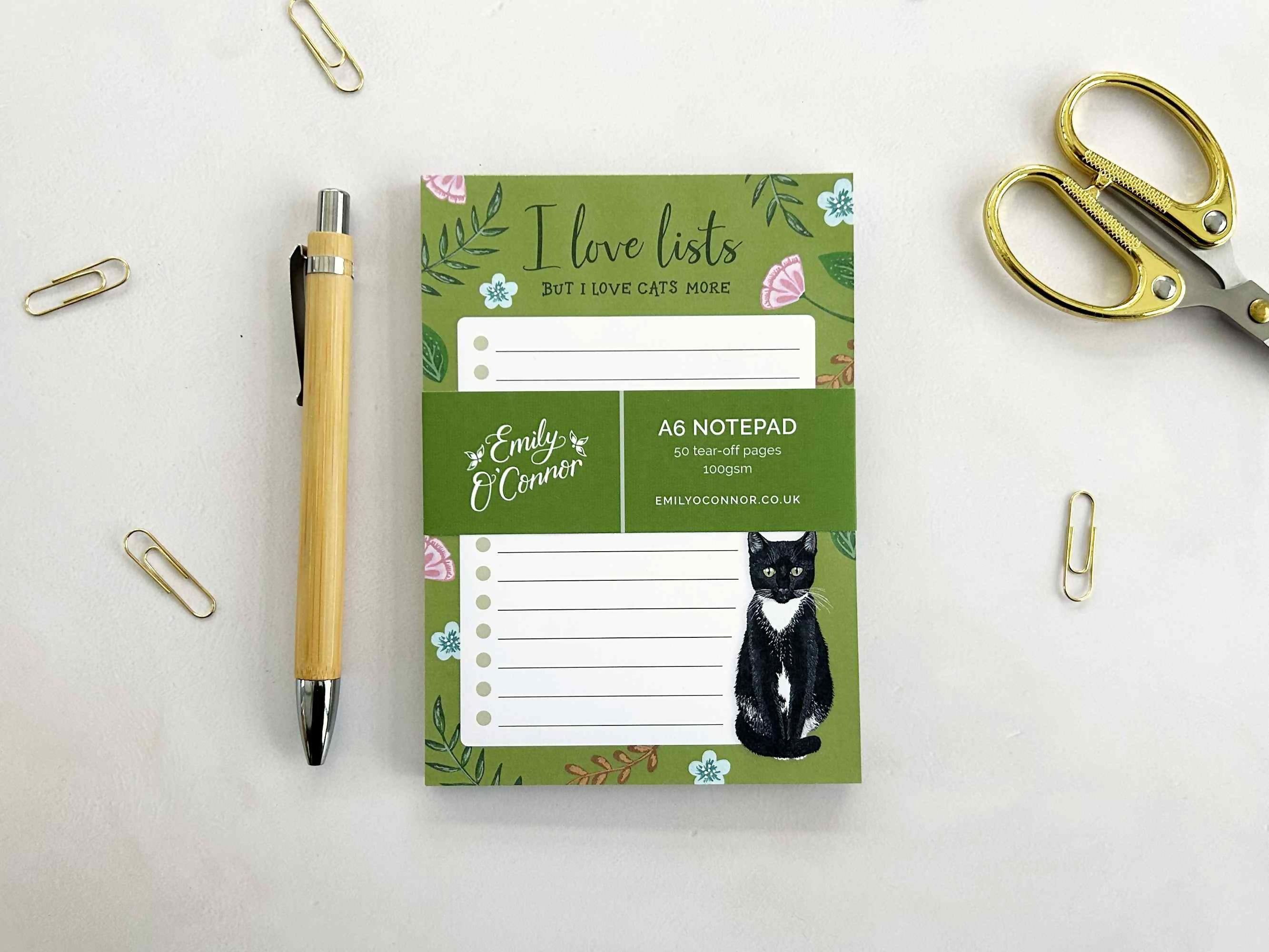 Tuxedo Cat A6 Floral Notepad