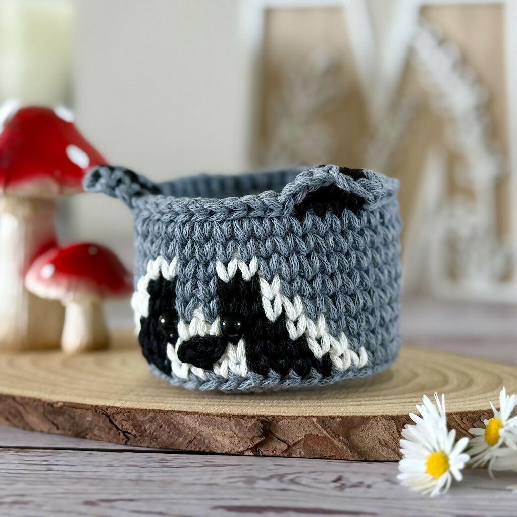 Crochet Miniature Raccoon Basket