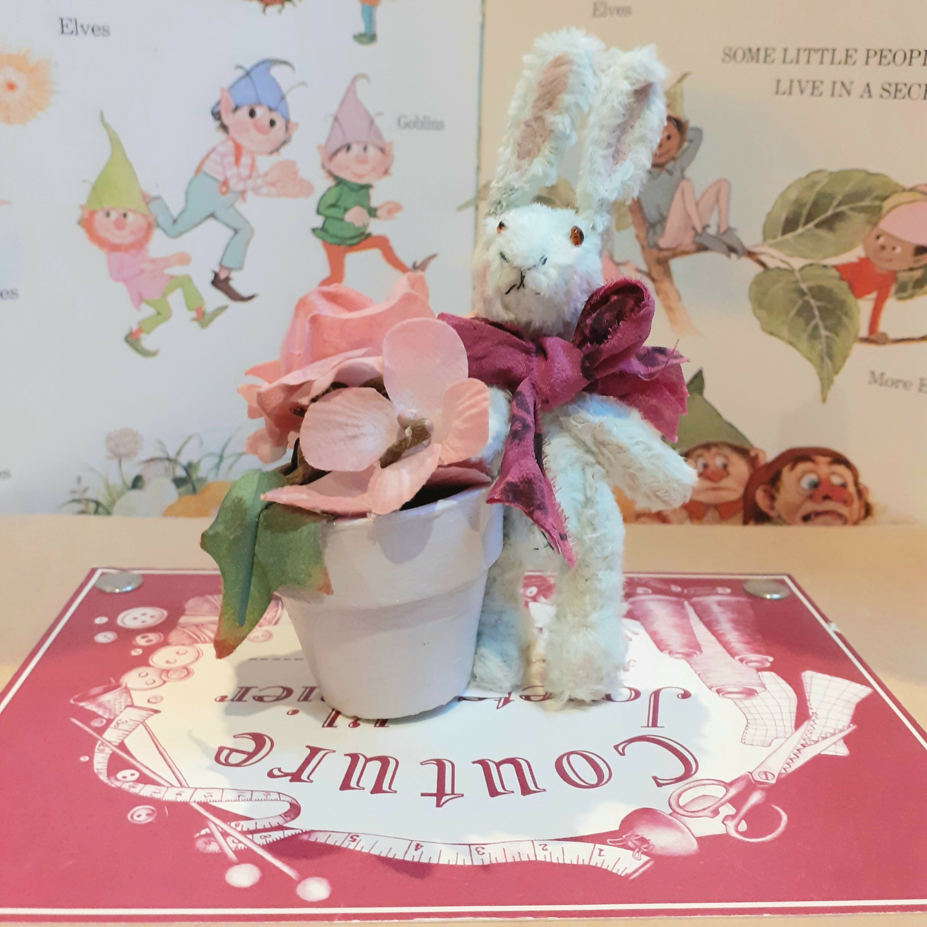 Miniature Bunny and Flowerpot Ornament