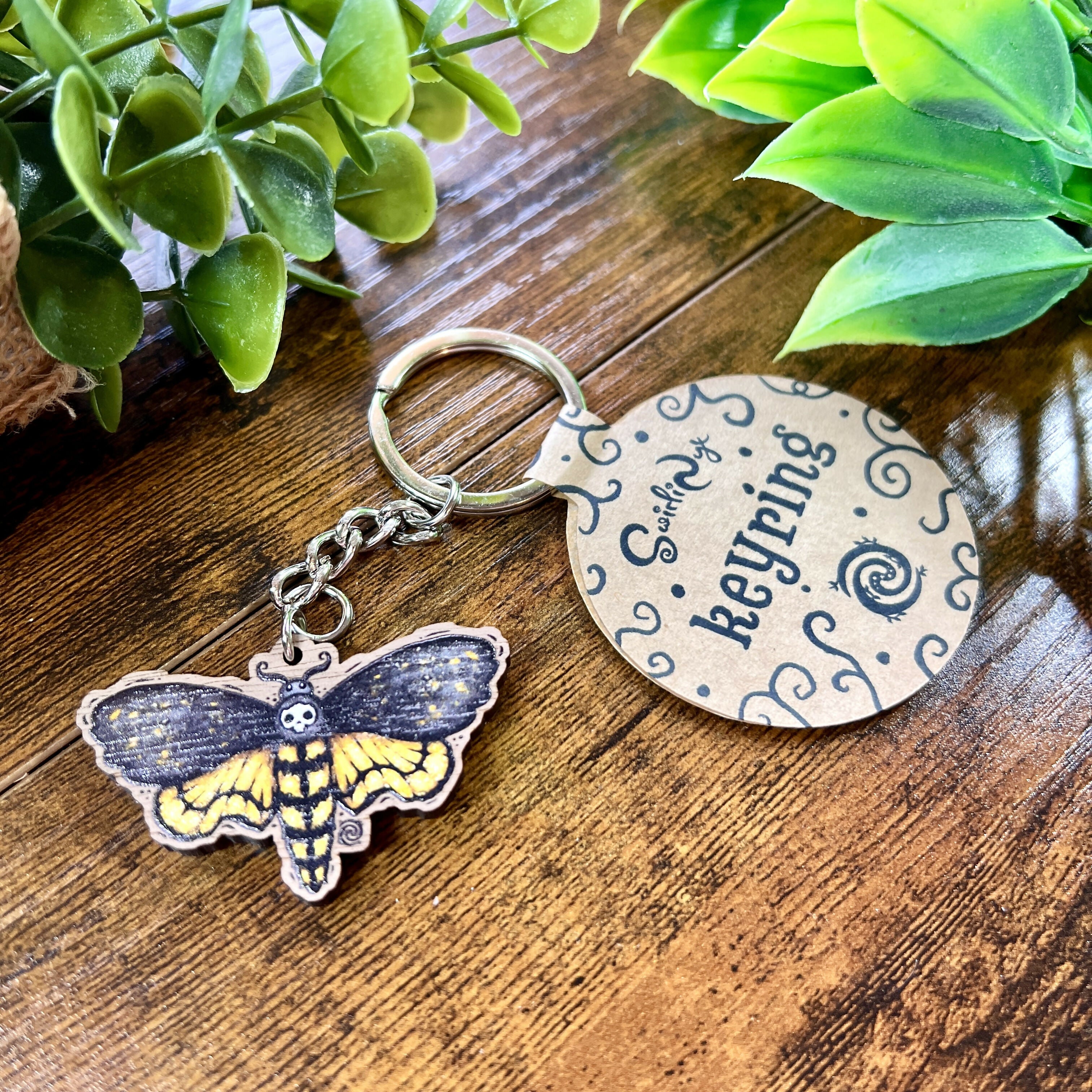 Death Moth Wooden Keyring