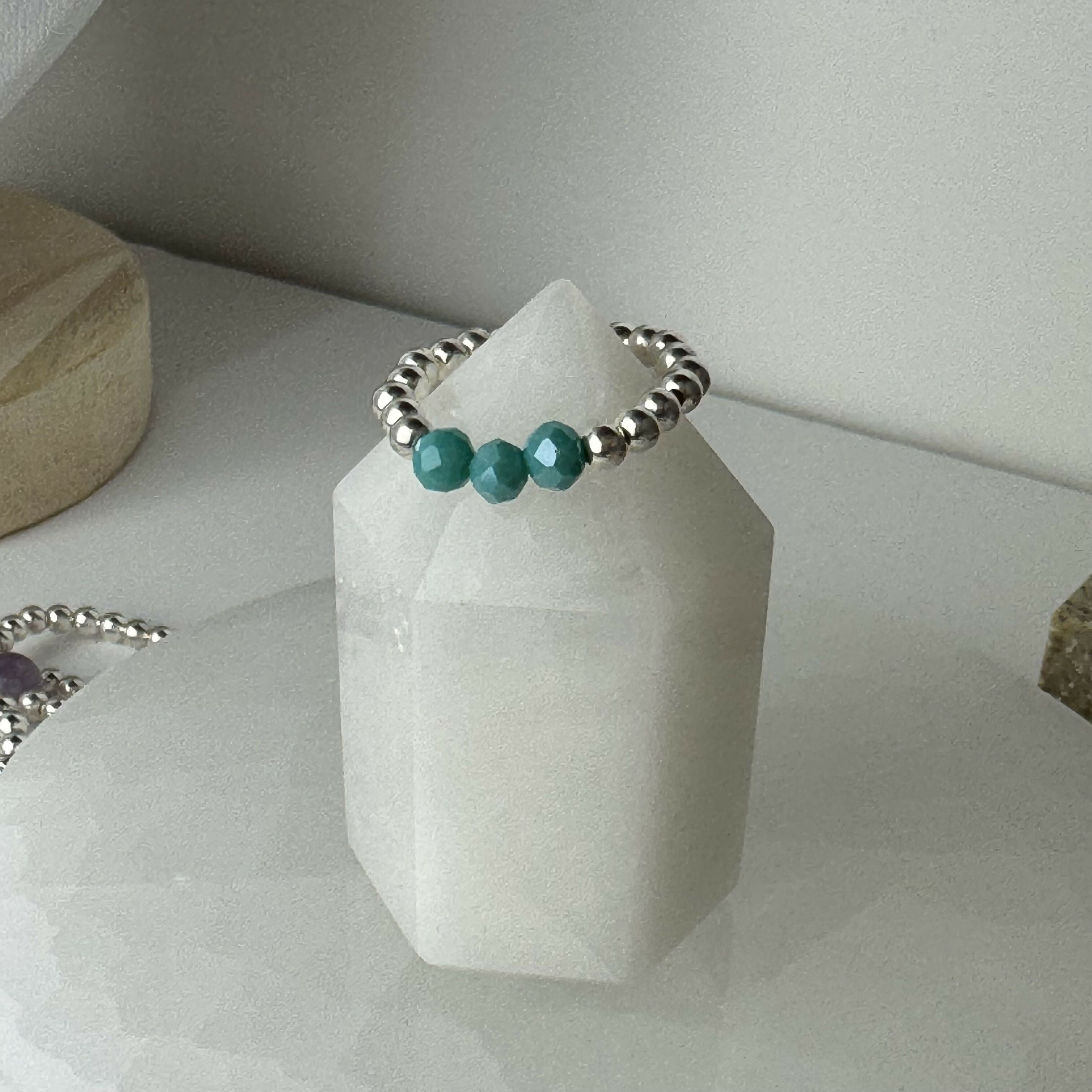 Sterling Silver Stretch Gemstone Beaded Ring