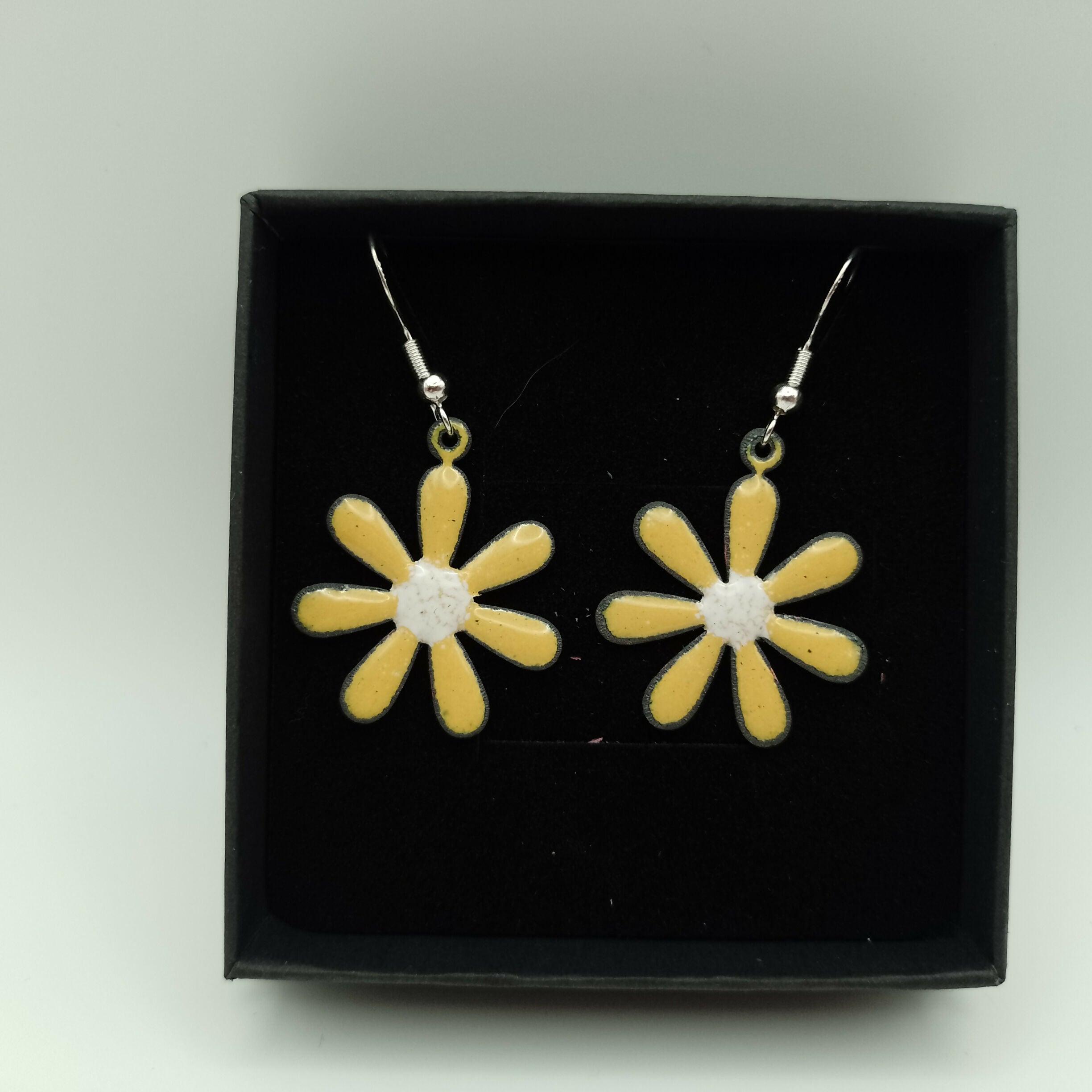 Yellow and White Enamel Flower Earrings