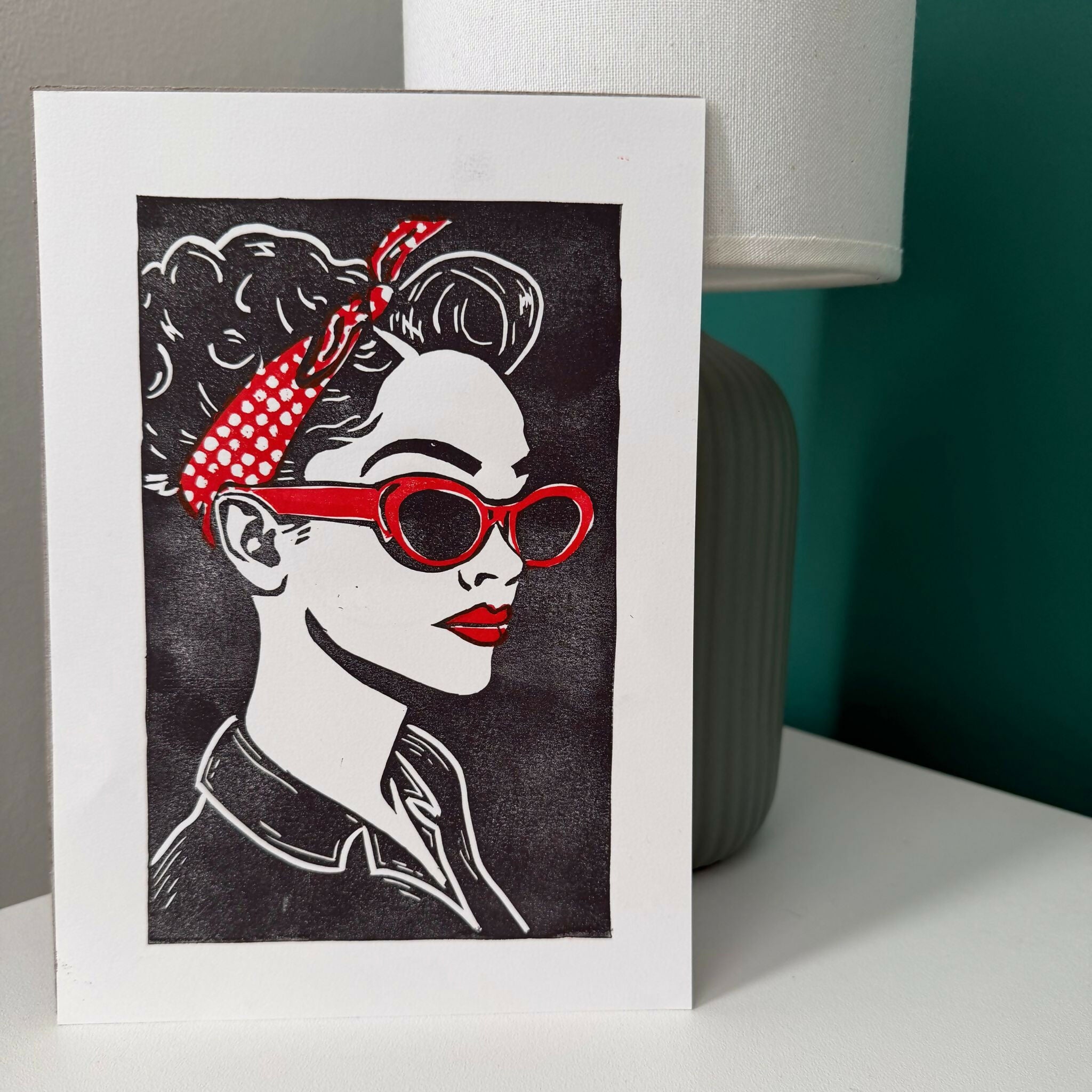 Original Lino Print 'Bandana Pin-up’