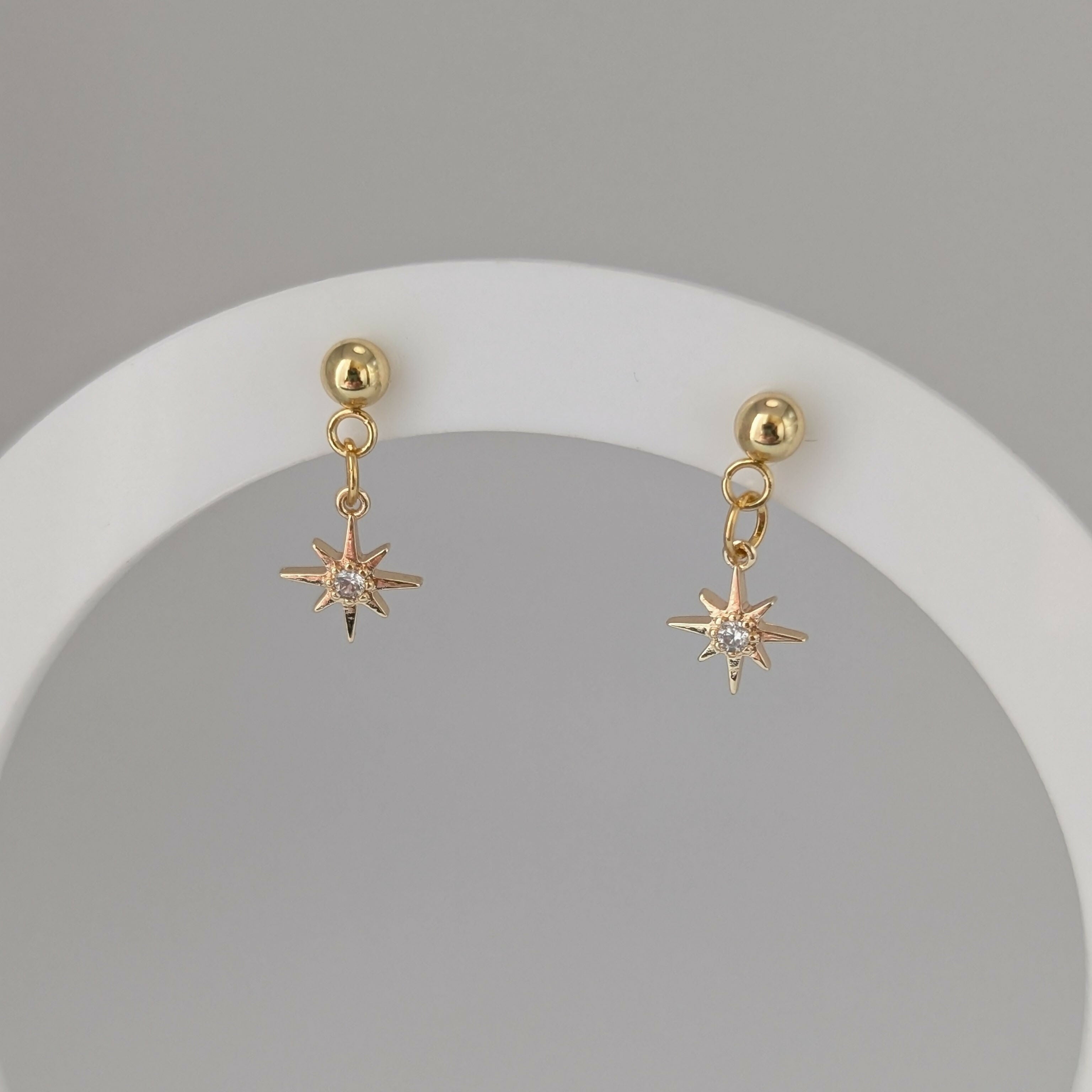 Tiny Gold Star Earrings with Cubic Zirconia Centre on Gold Plated Stud