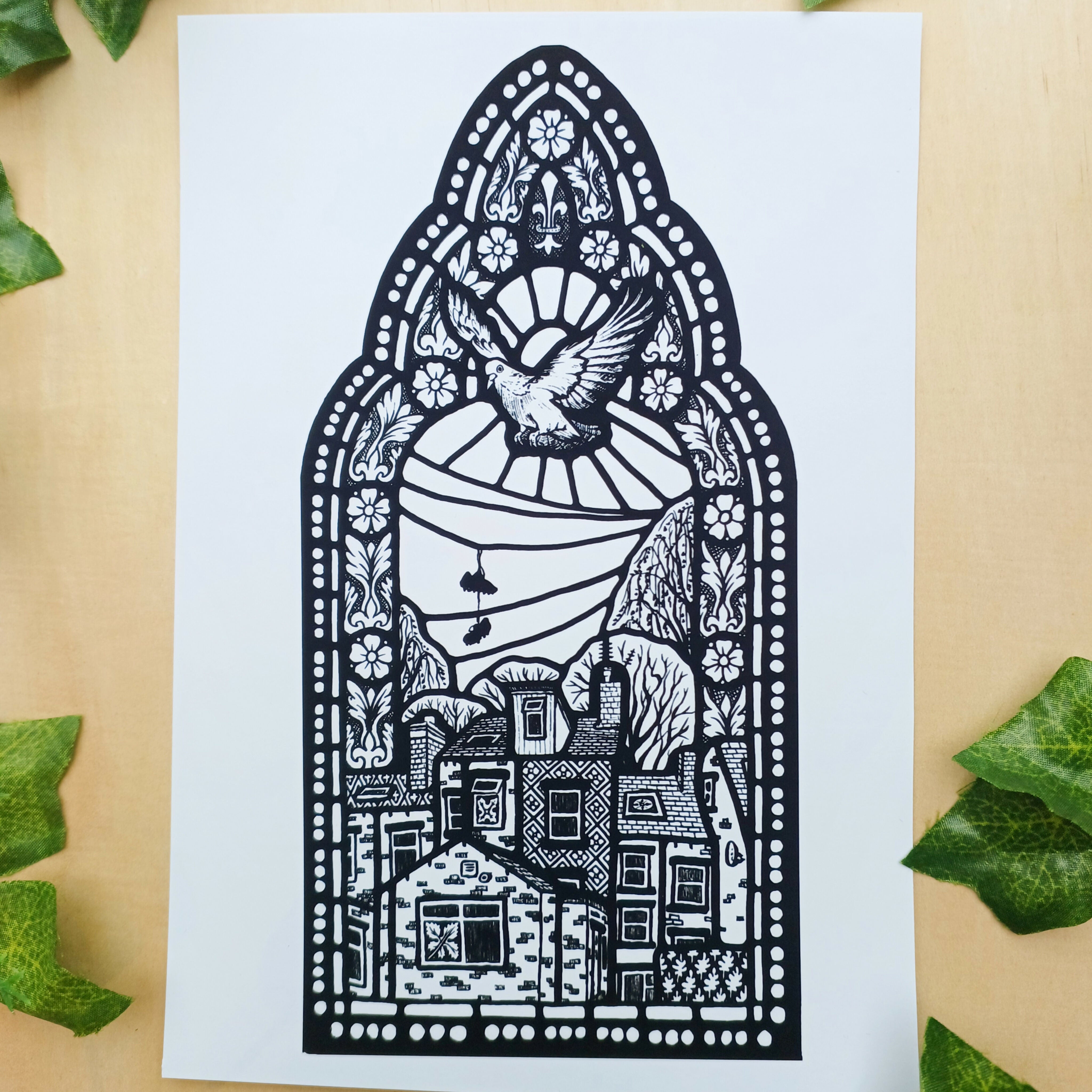 Stained Glass Pigeon Print