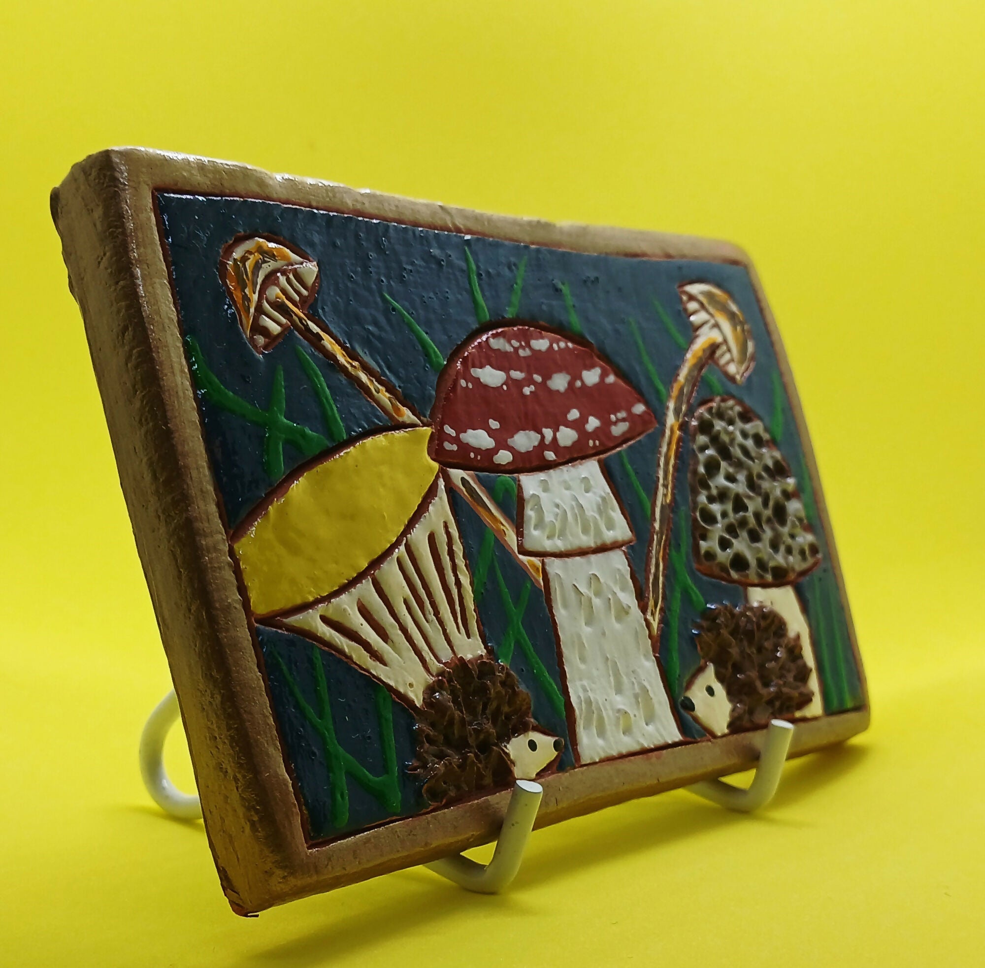 Toadstool and Hedgehog Clay Tile