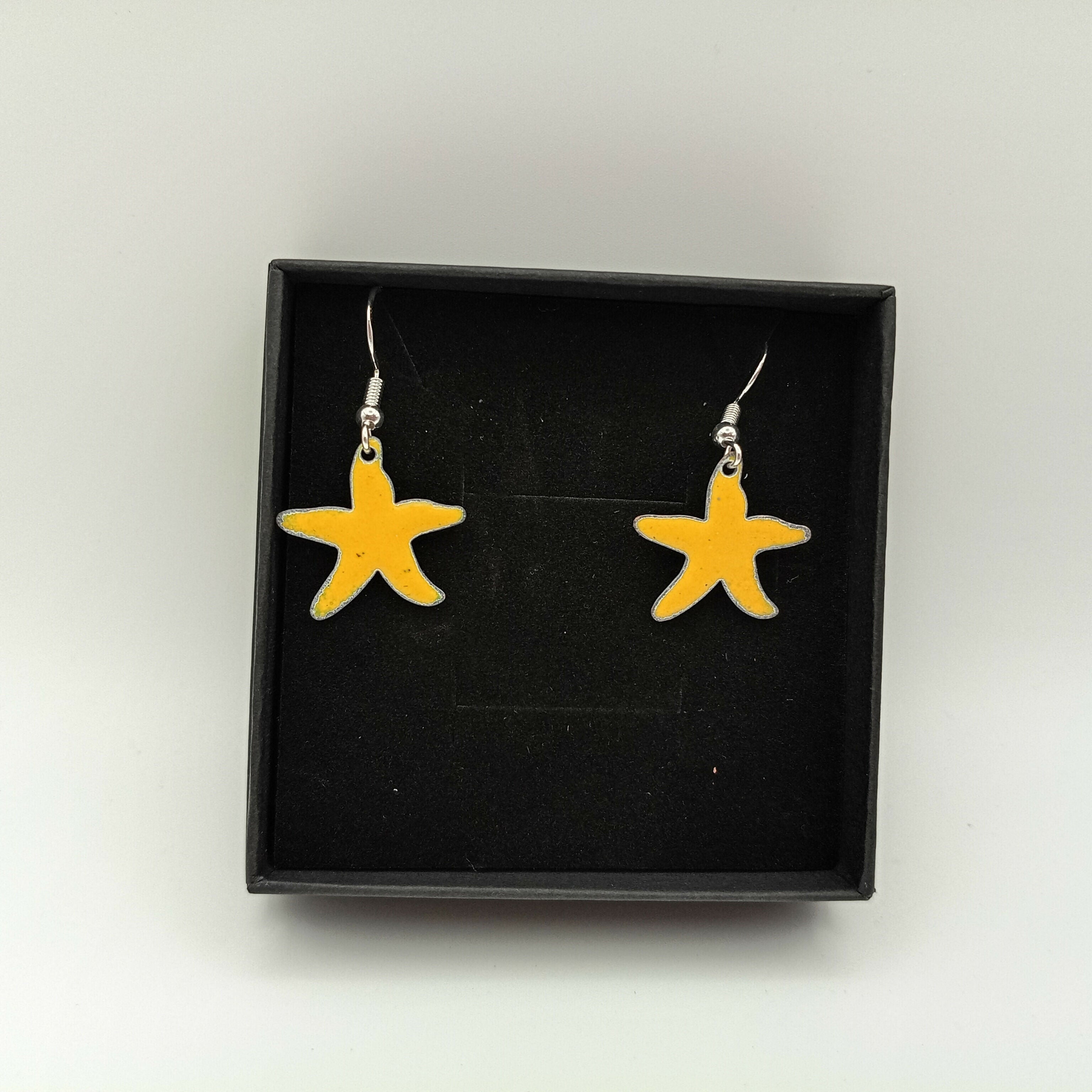 Sunflower Yellow Enamel Starfish Earrings