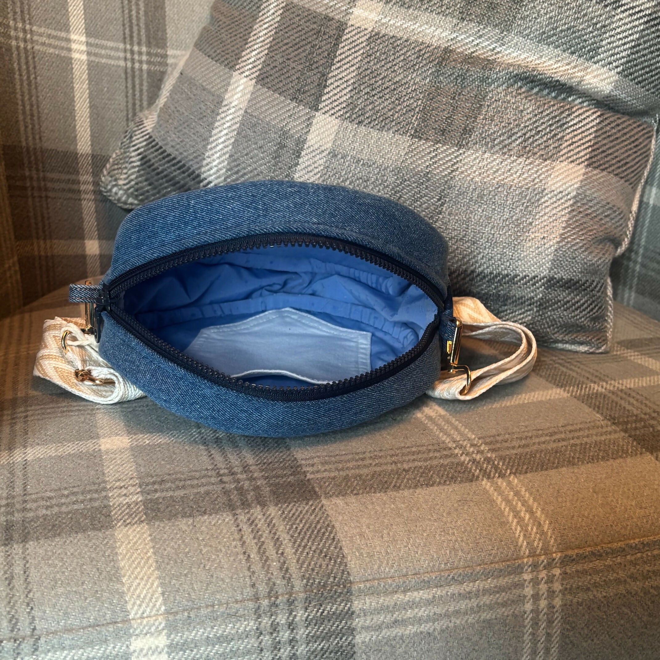 Unique Bag Round Handbag Made From Upcycled Jeans And fabric