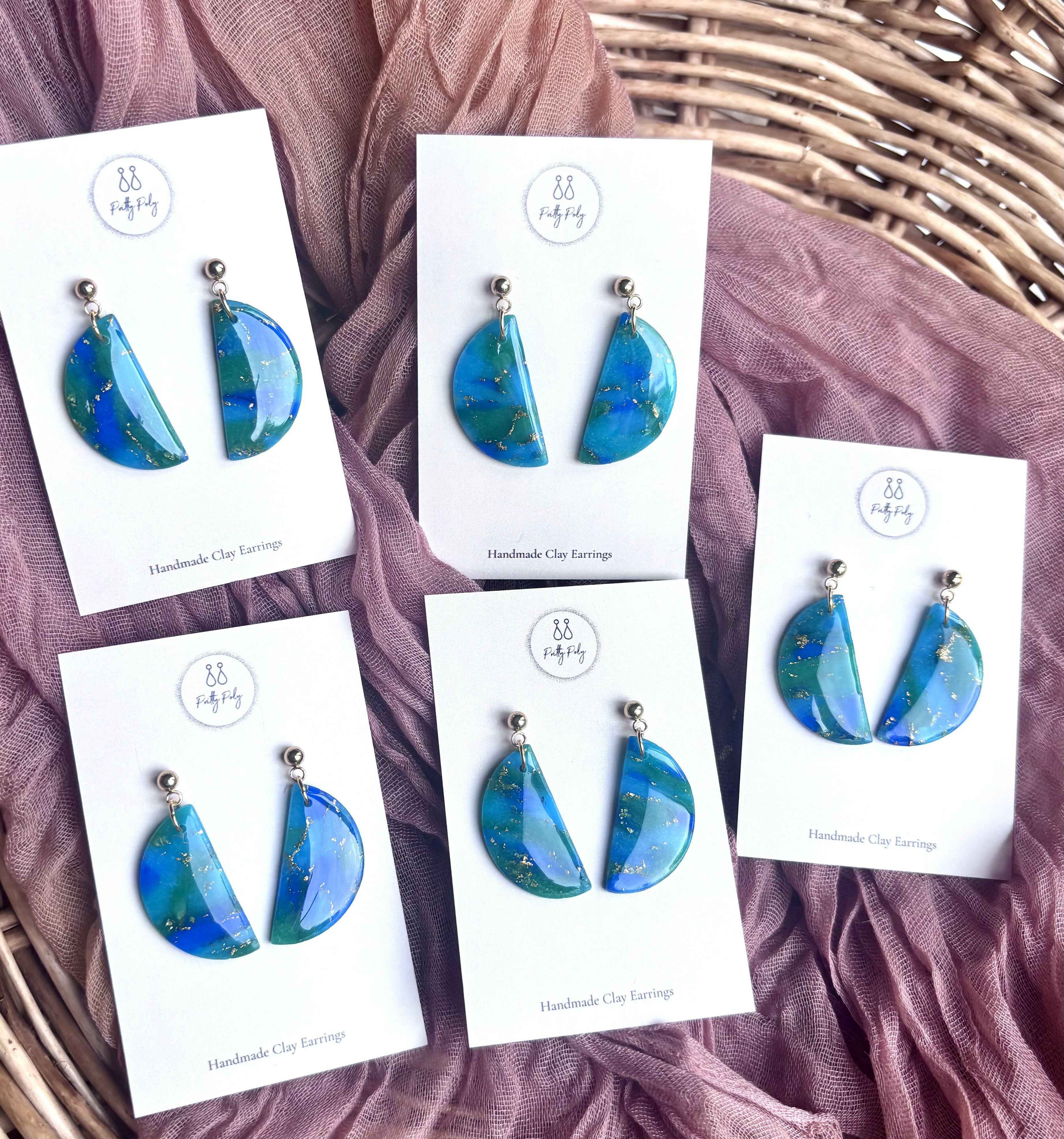 Ocean Dream Collection - Medium Semi Circle Polymer Clay Earrings