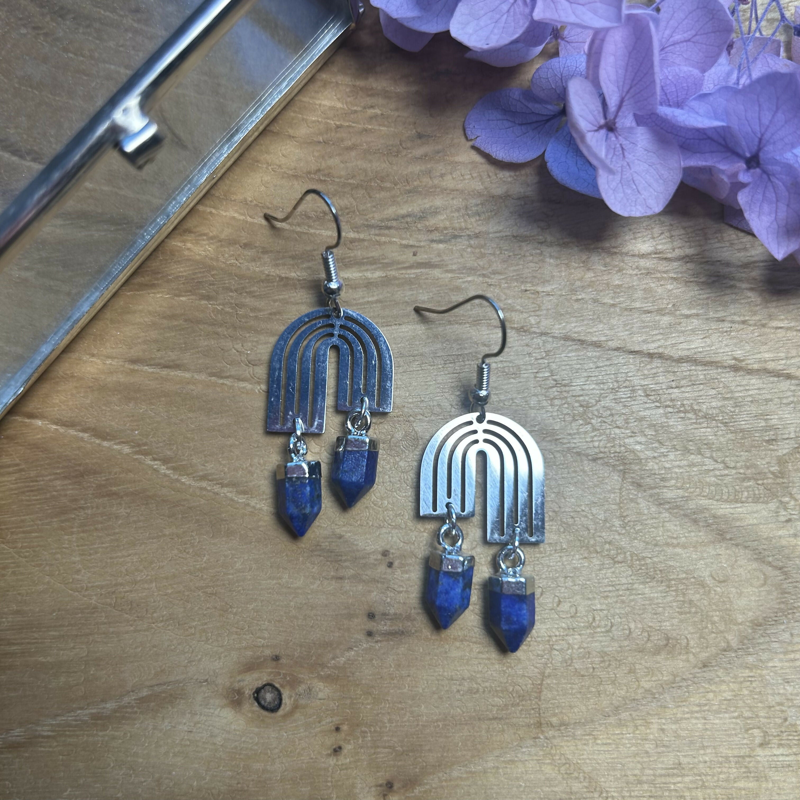 Stunning Rainbow & Lapis Drop Earrings