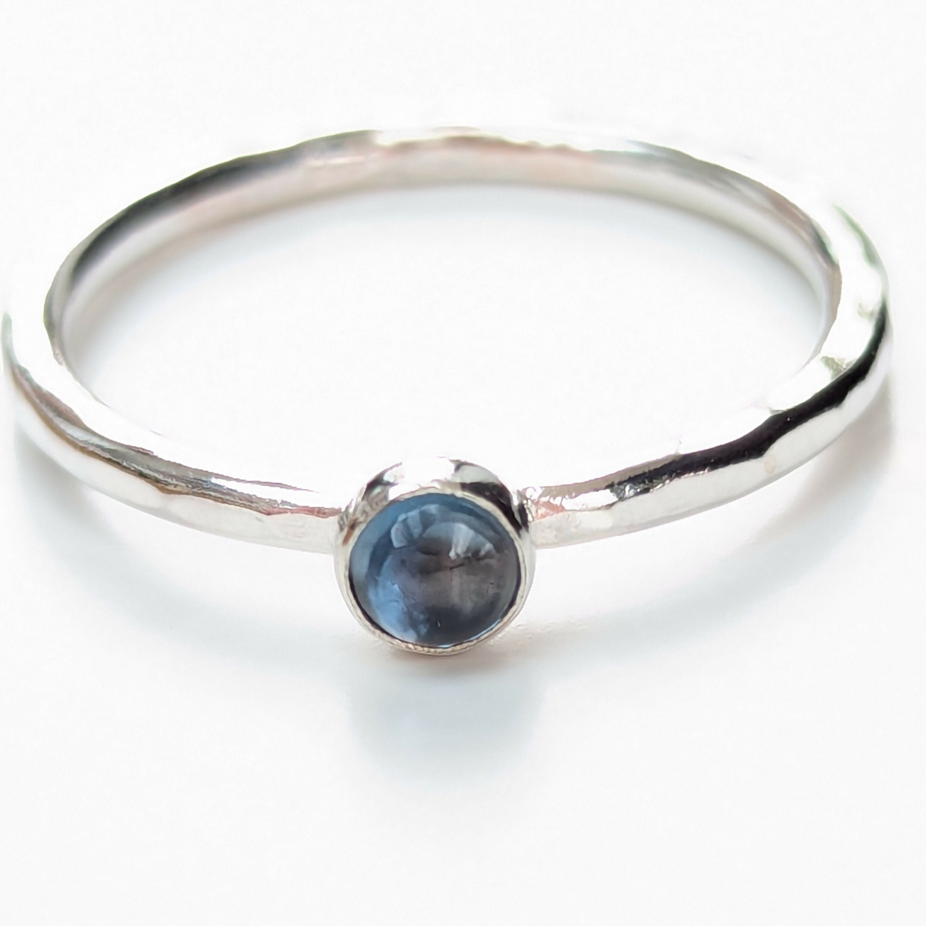 Sterling Silver Hammered Gemstone Stacking Ring - Handmade