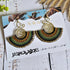 Emerald Green Fan Earrings; Bold Bohemian Macramé & Gold Wire-Art Statement Earrings