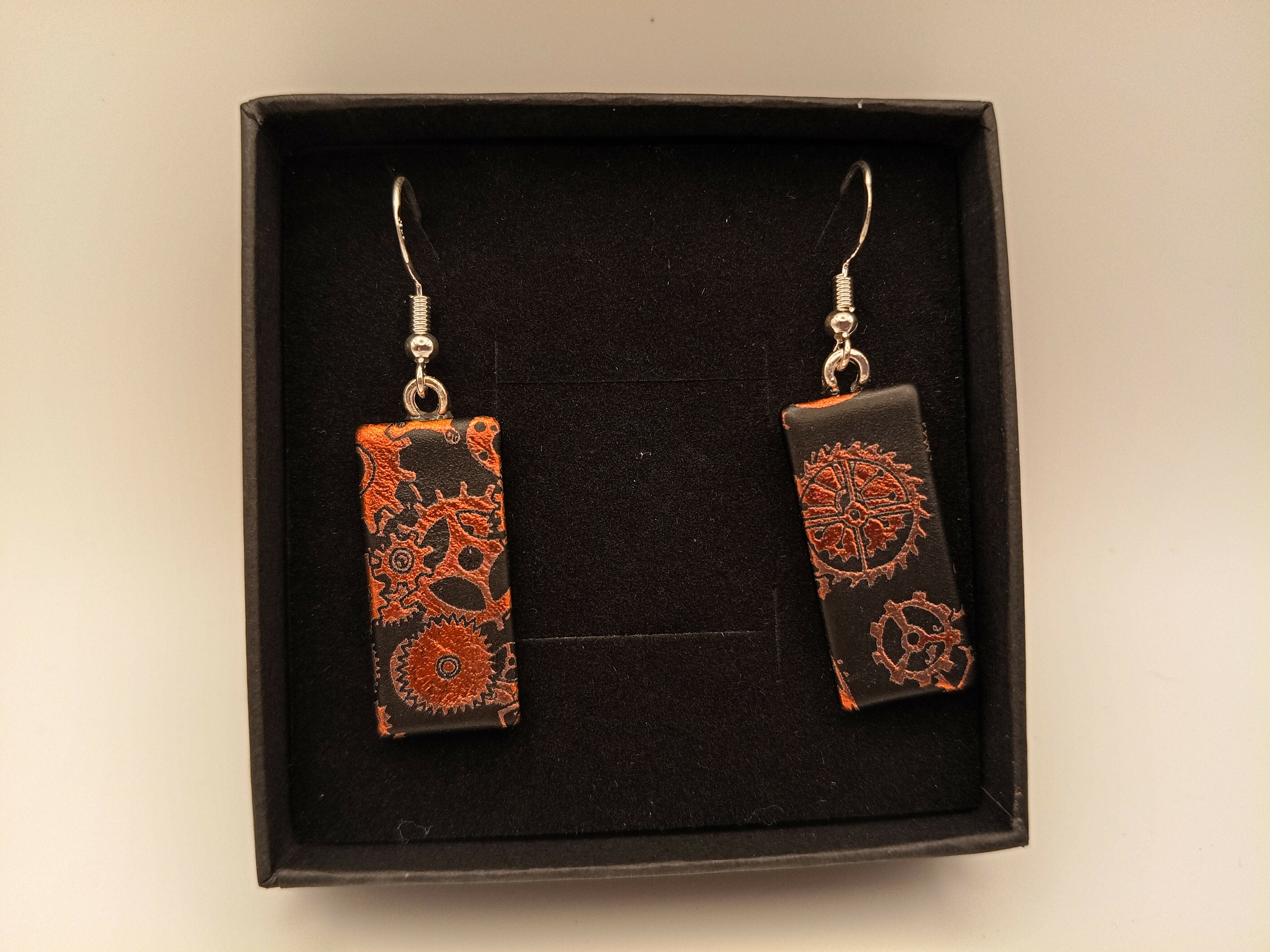 Orange and Gold On Black Dichroic Earrings
