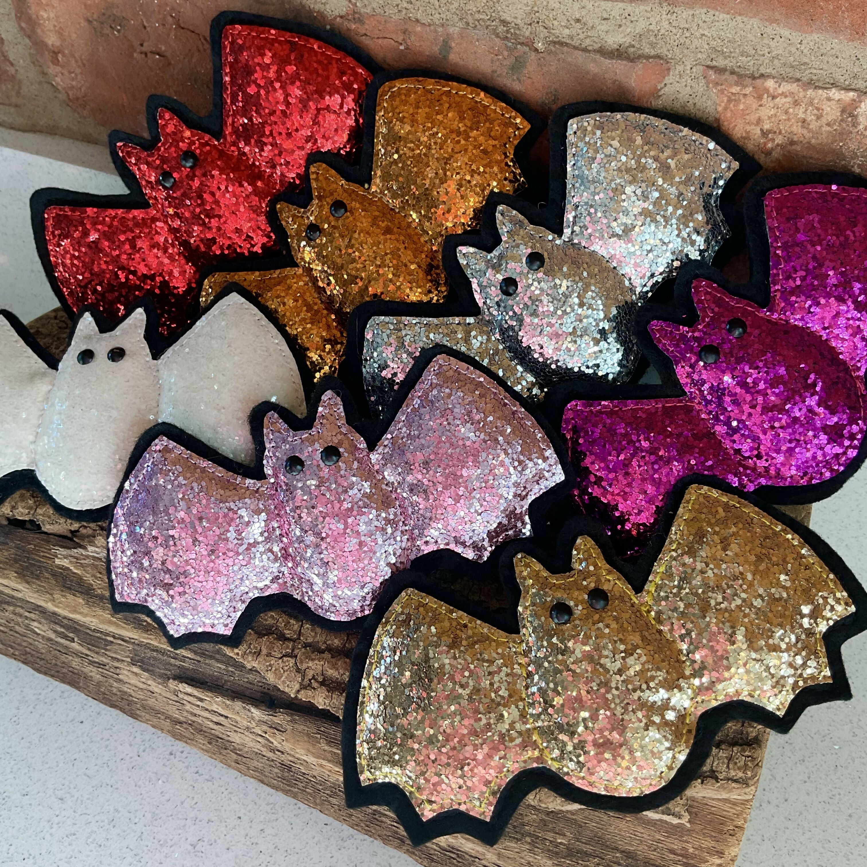 Sparkly Halloween Bat Brooch Handmade Colourful Bat Badge With Glitter Fabric