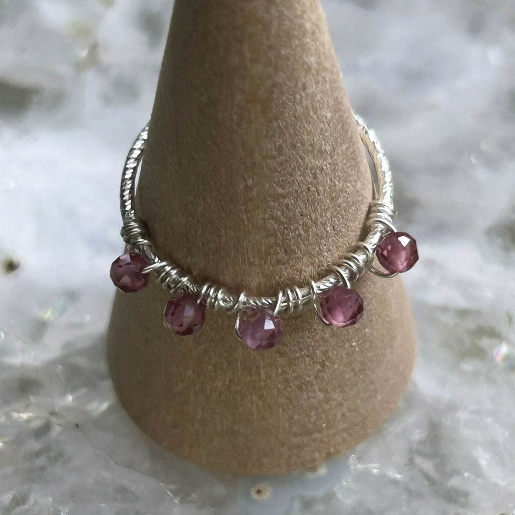 Handmade Sterling Silver Rhodonite Beaded Ring Size M