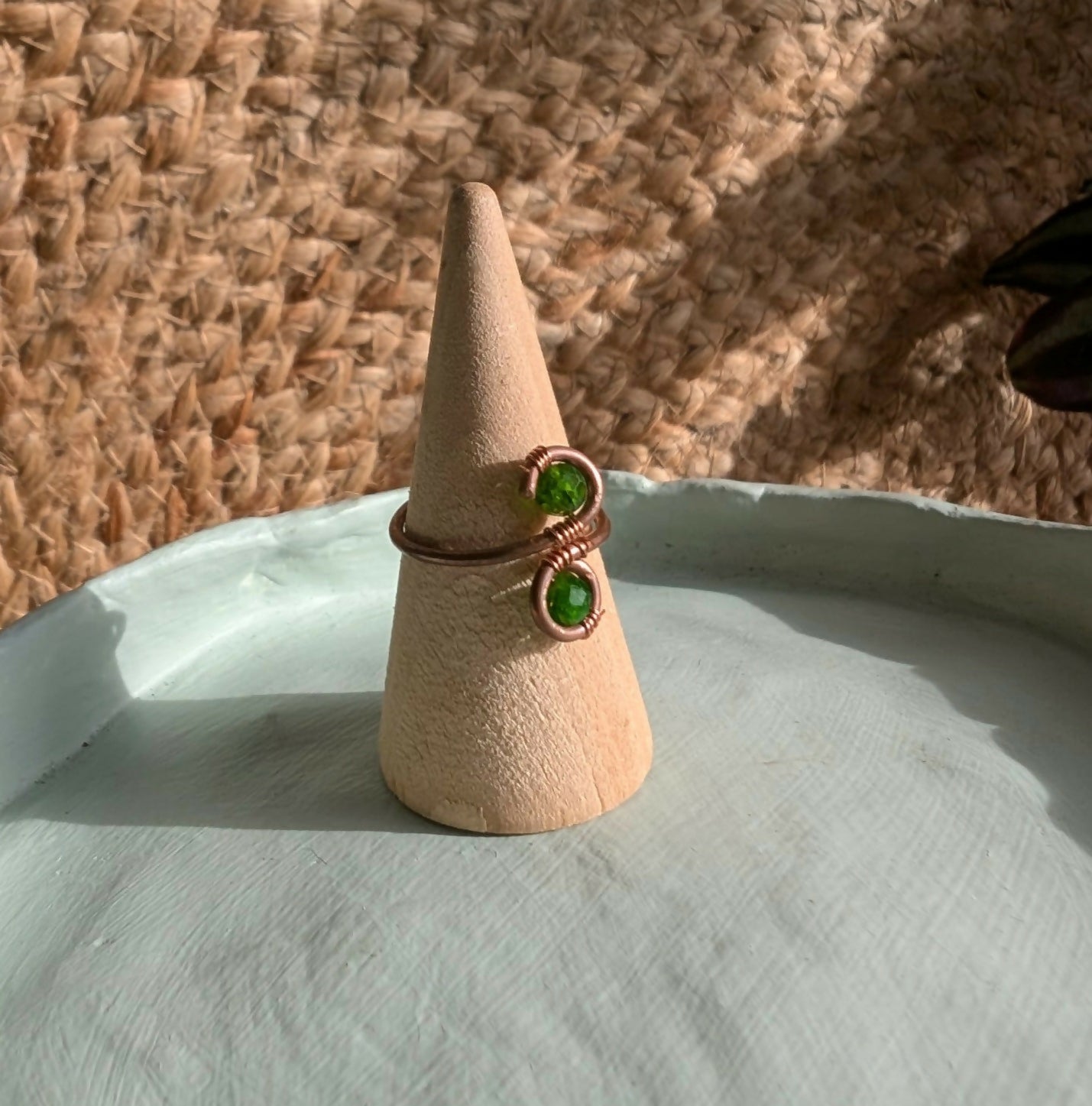 Adjustable Wire Wrapped Copper Rings With Crystals