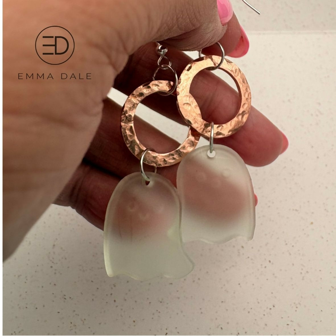 Frosted Ghost & Hand-Hammered Copper Earrings