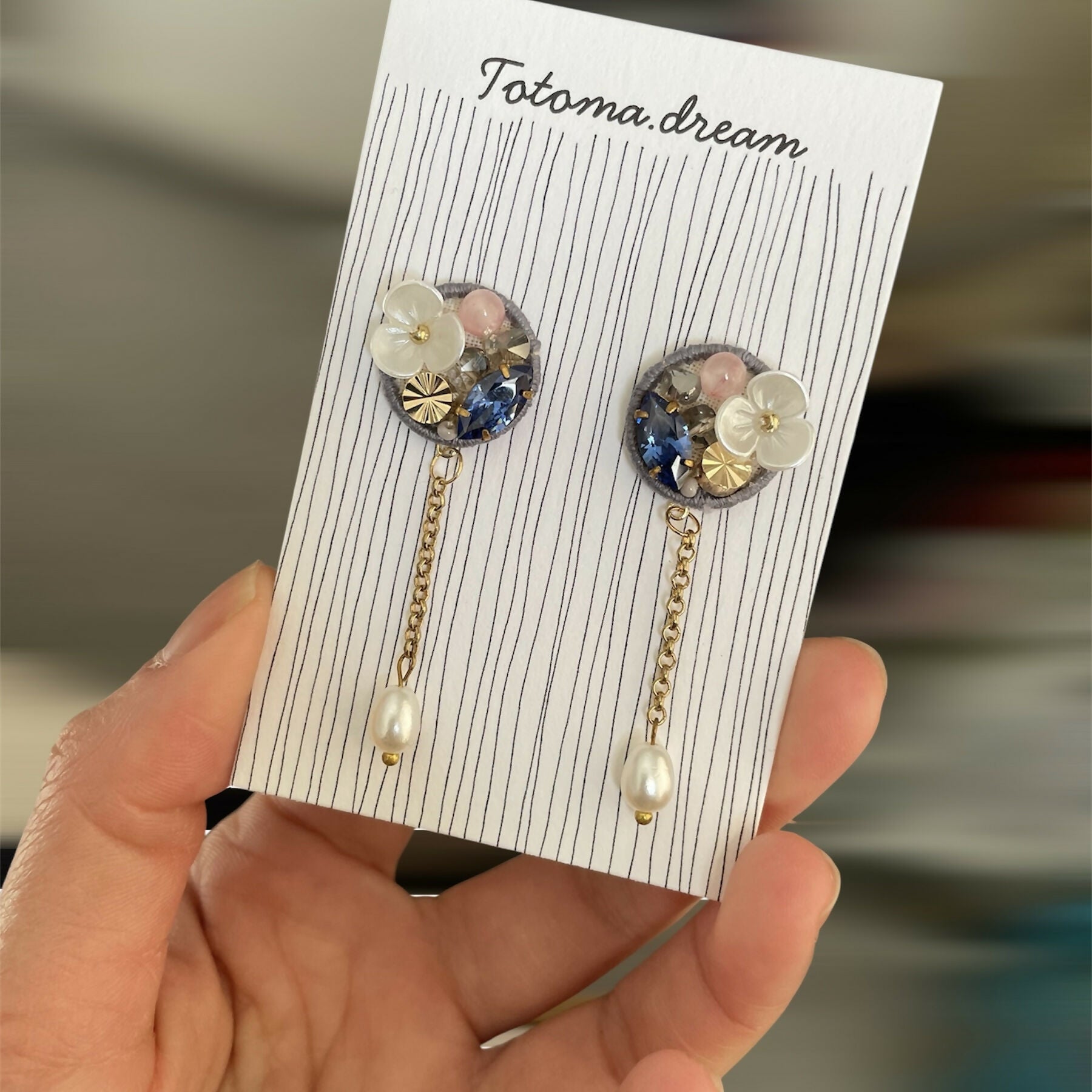 Crystal Embroidery Earrings With Charm