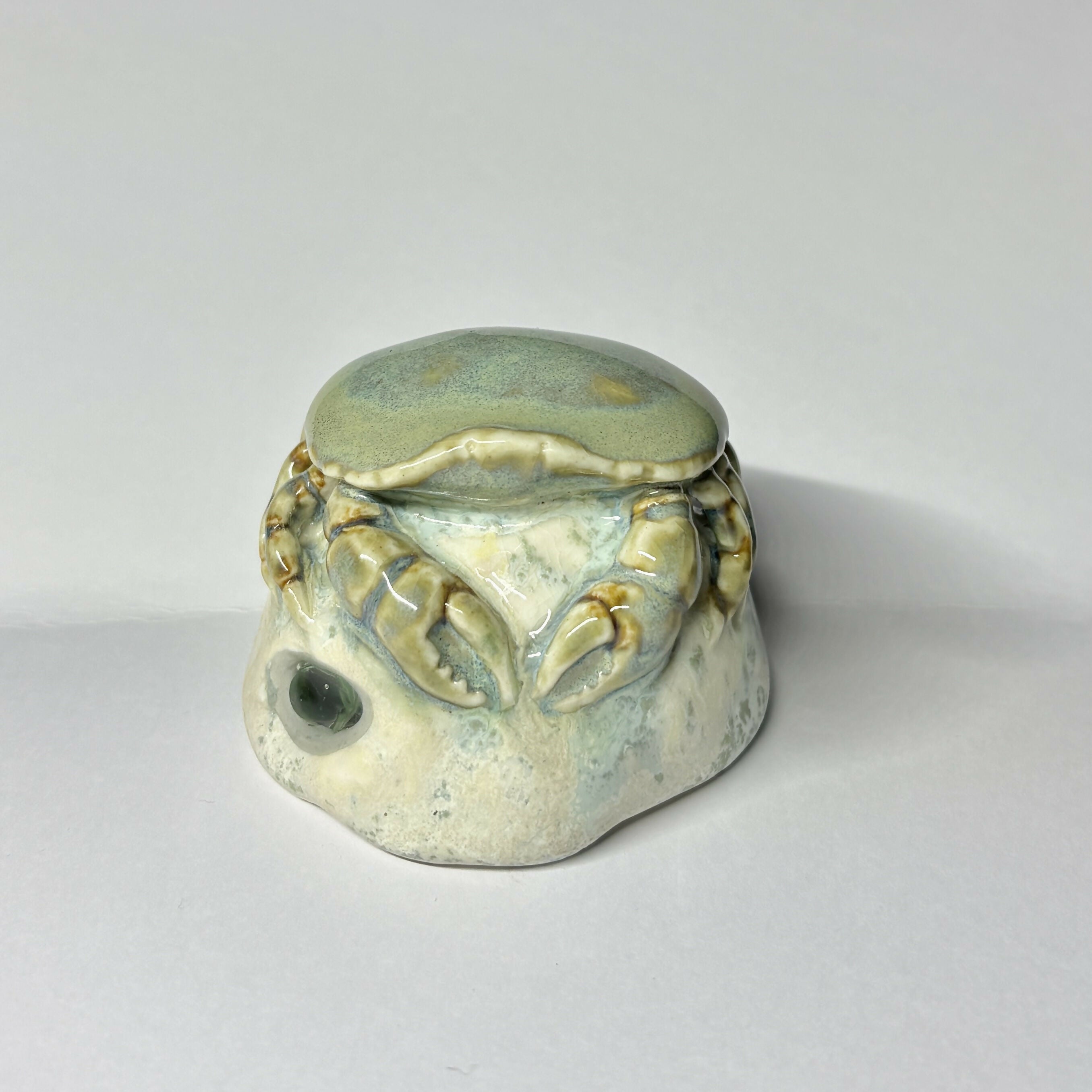 Handmade Ceramic Crab on a Rock Sculpture