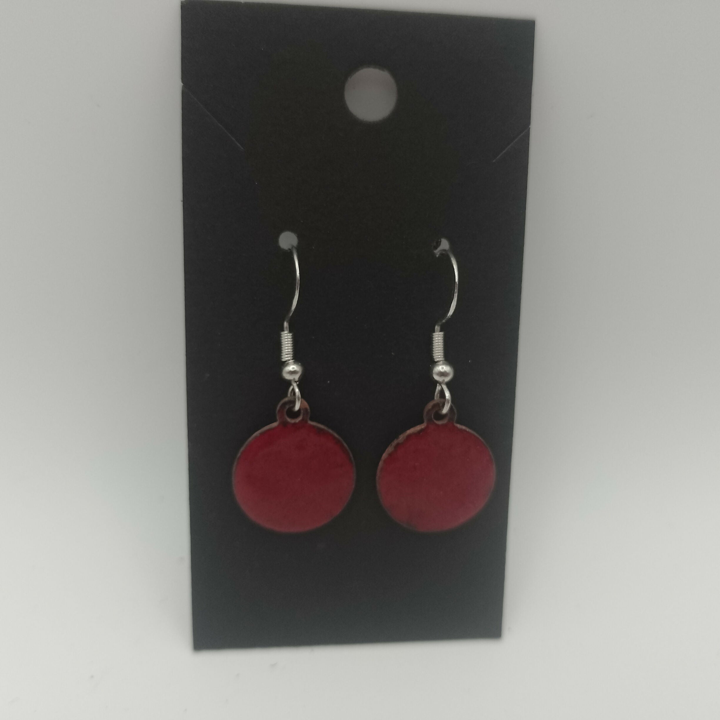 Dark Red Enamel Circle Earrings