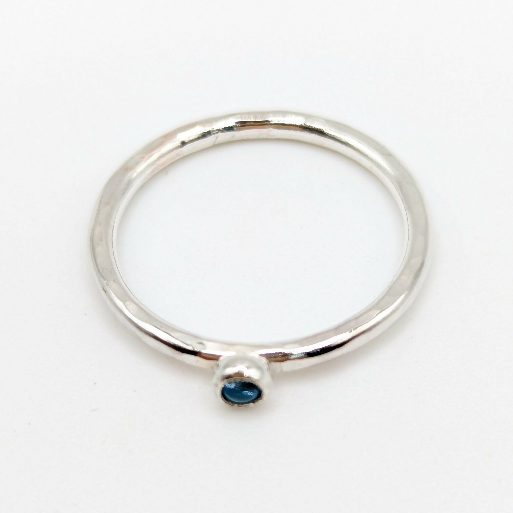 Sterling Silver Hammered Gemstone Stacking Ring - Handmade