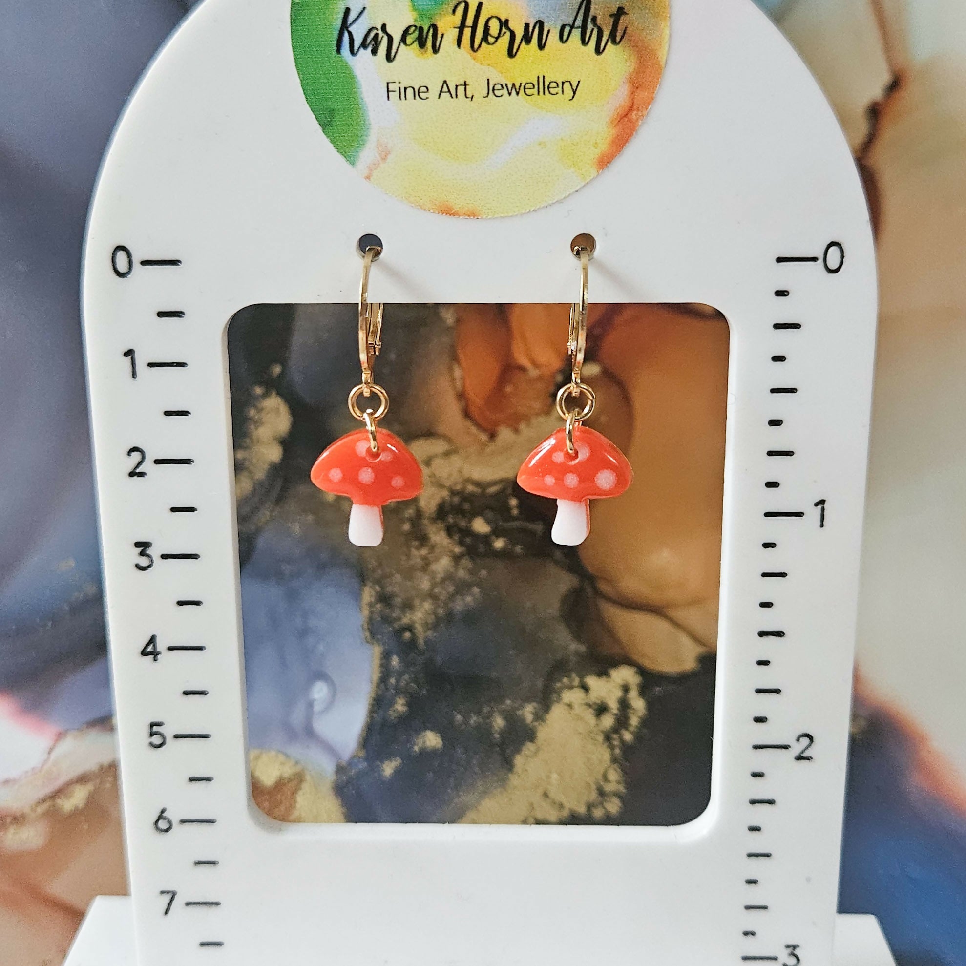 Handmade Orange Toadstool Mushroom Resin Charms On Huggie Hoops