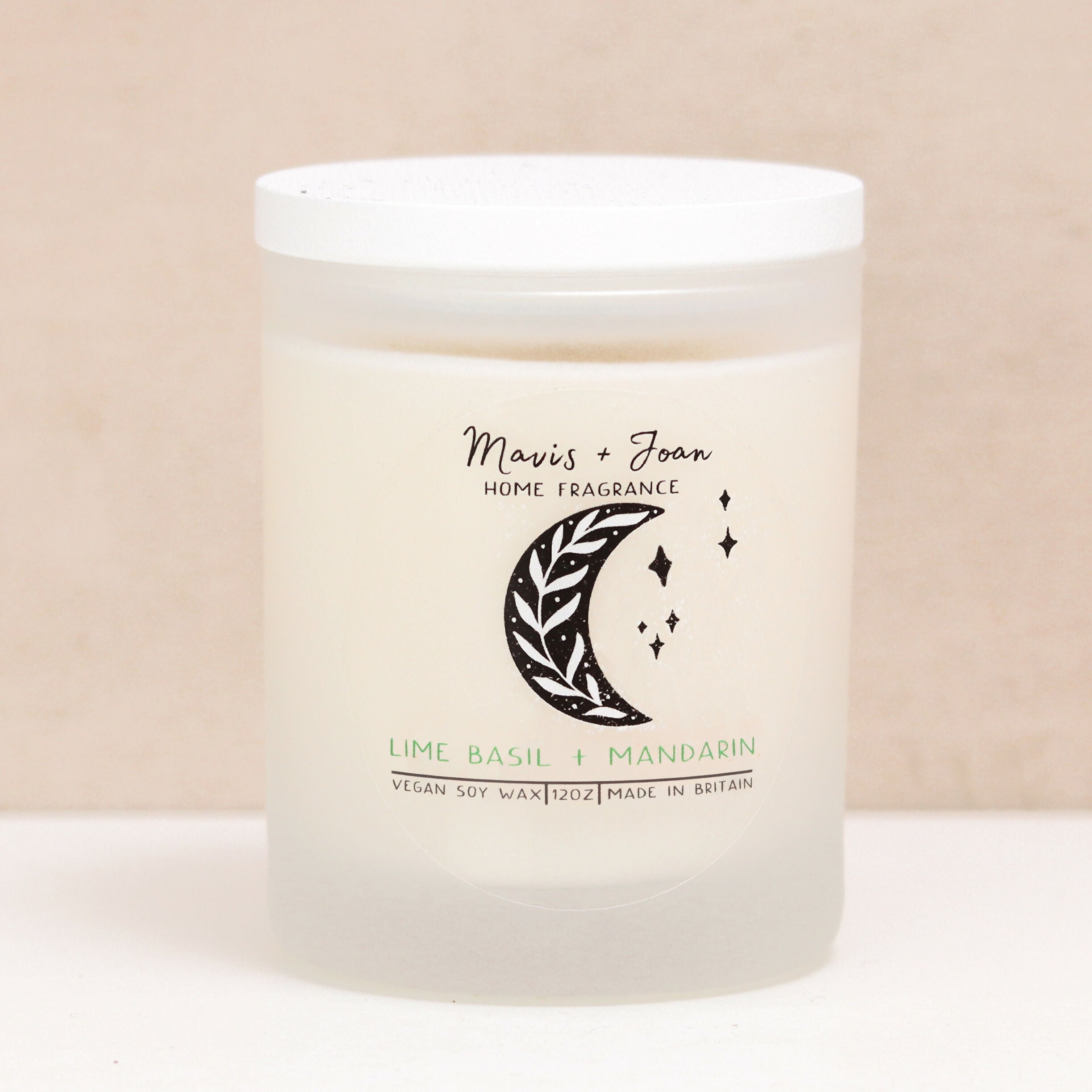 Lime, Basil And Mandarin Soy Wax Candle In A Frosted Glass Jar