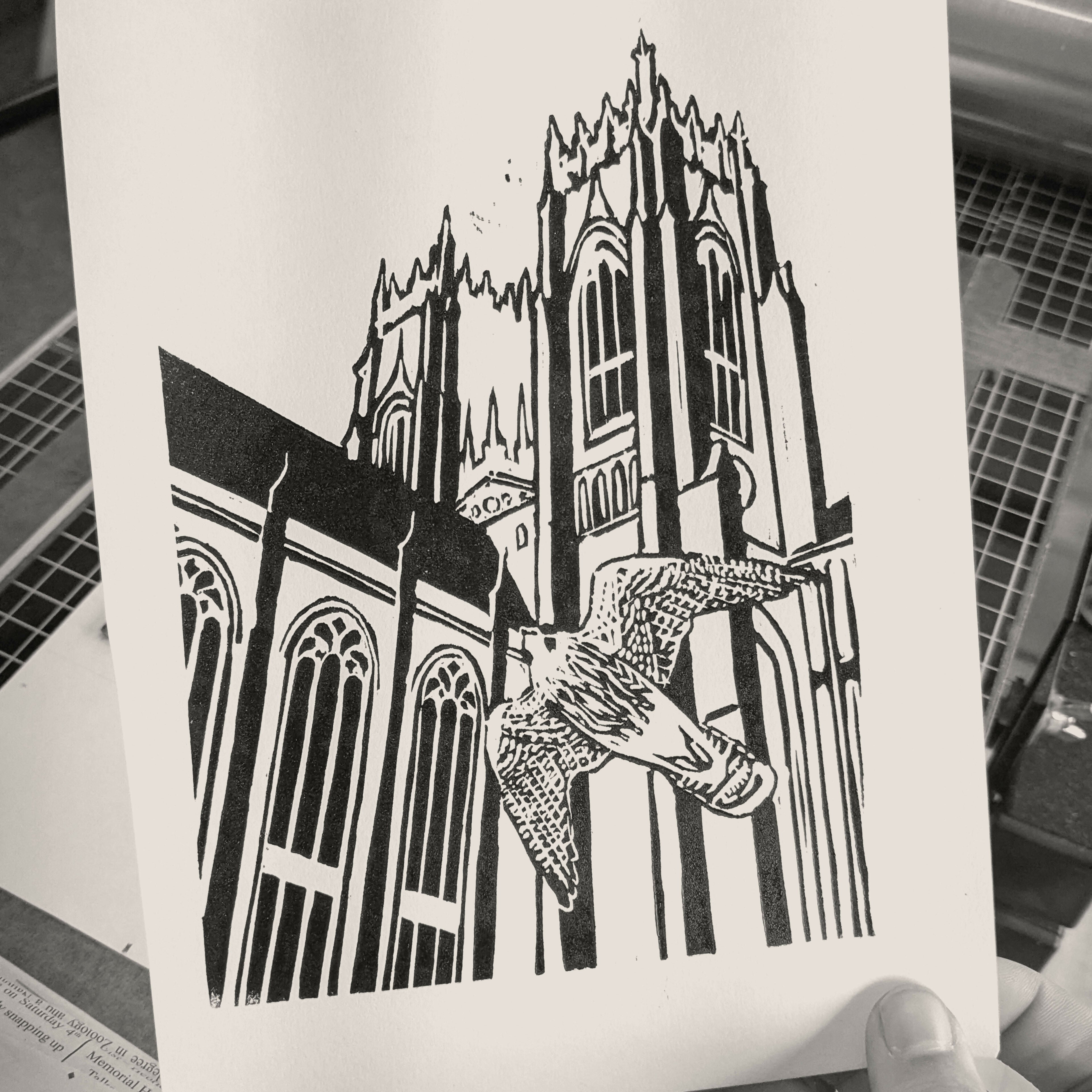 Beverley Minster Peregrines - Linocut Print