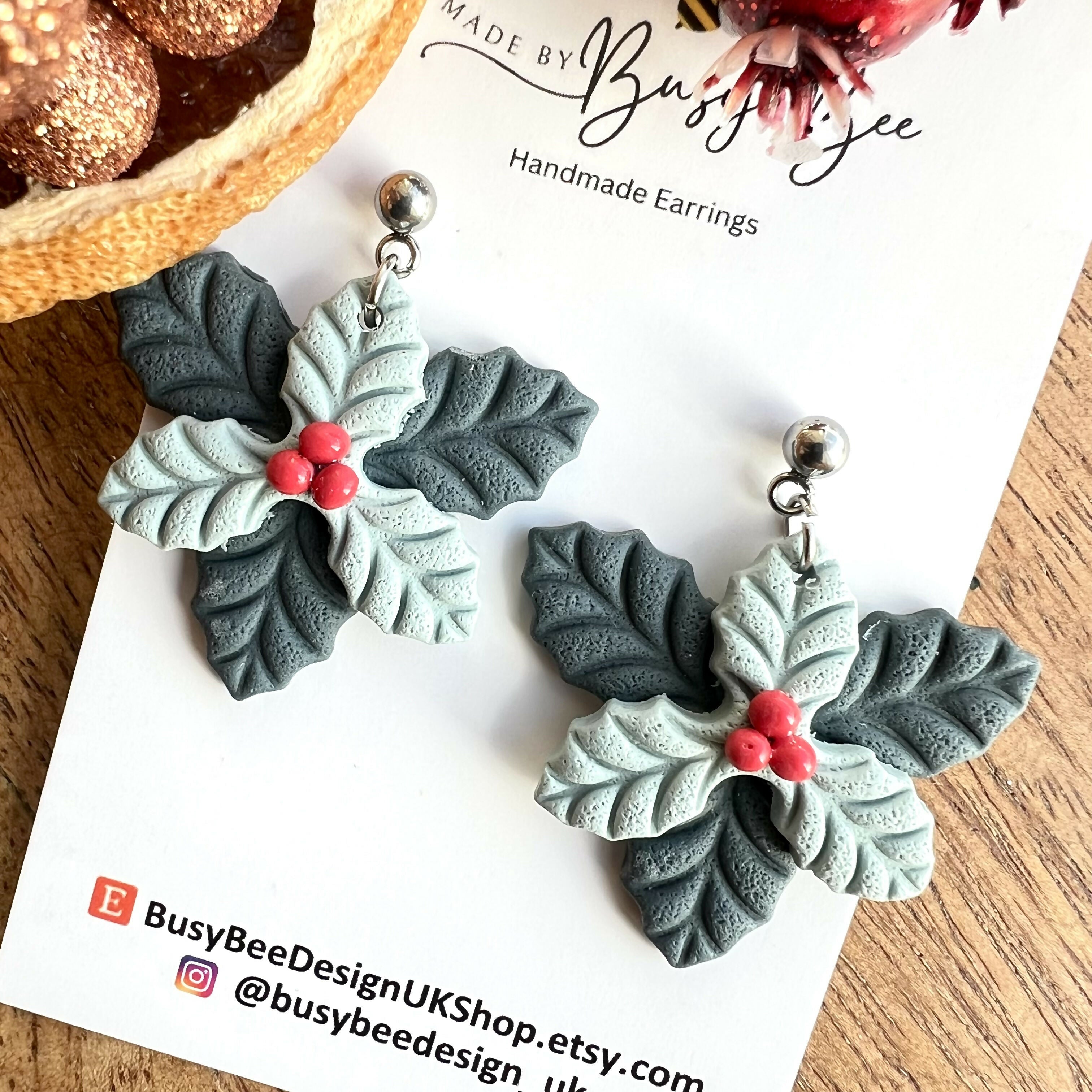 Polymer Clay Christmas Earrings / Handmade Festive Dangles / Xmas Jewellery