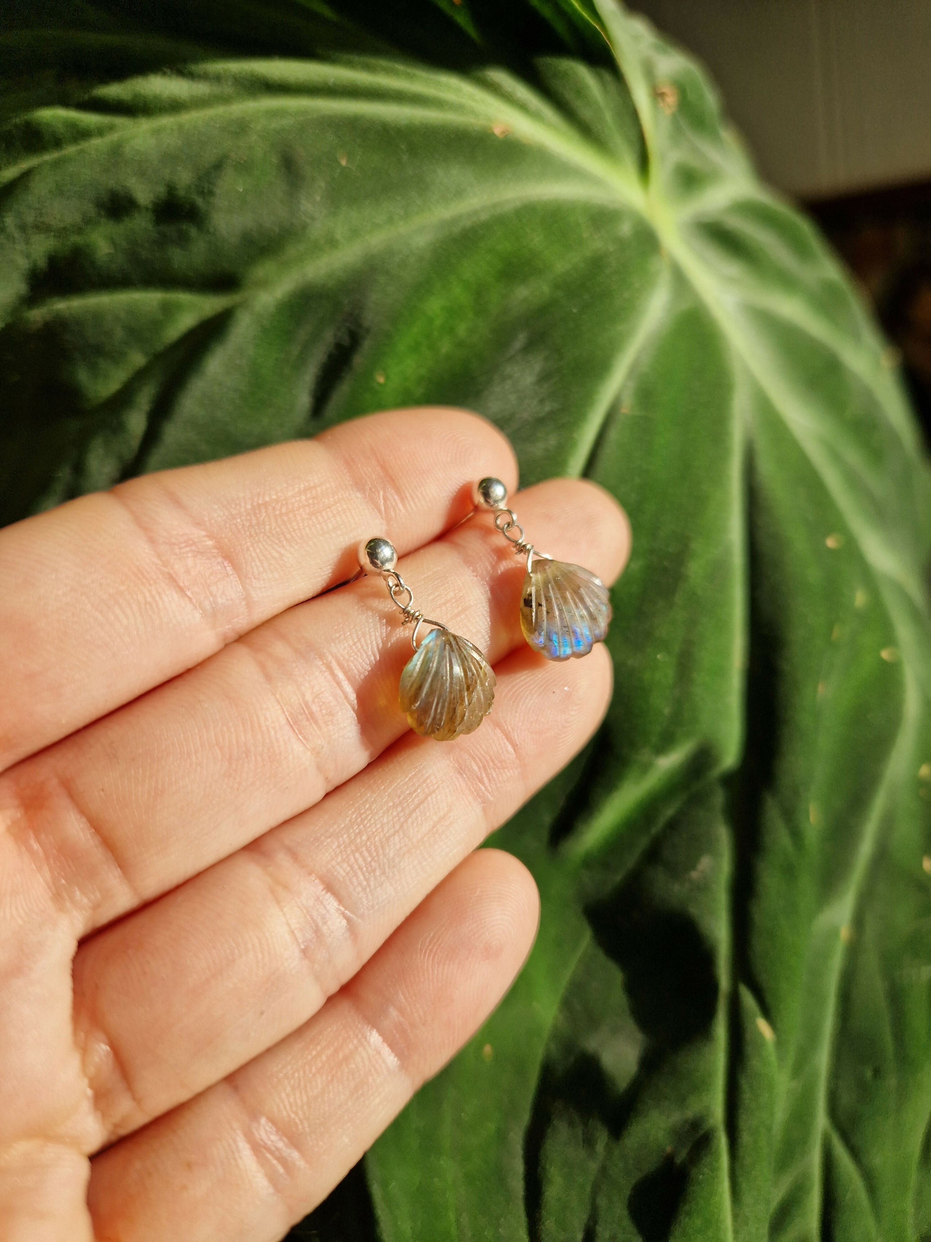 925 sterling silver labradorite shells earrings