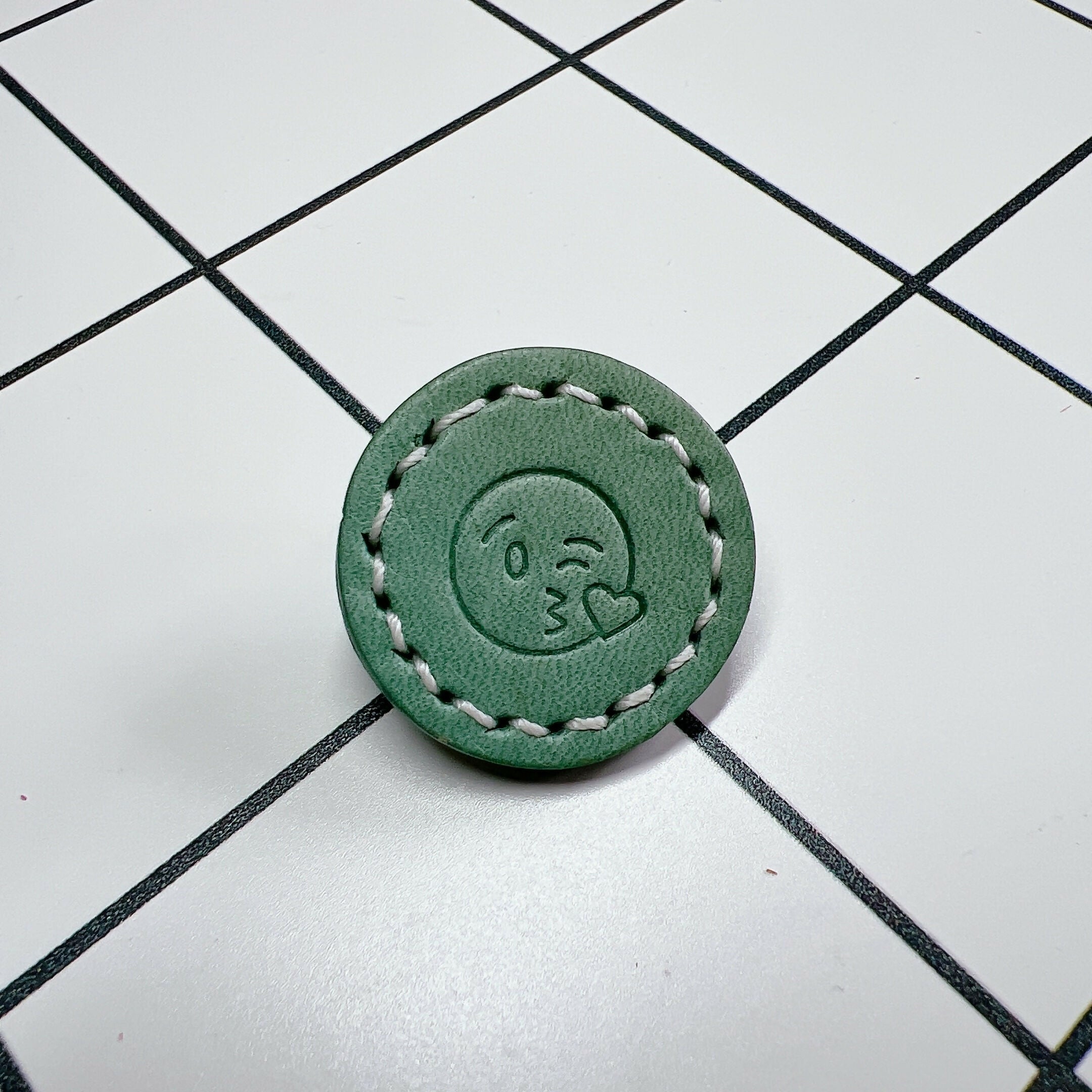 Embossed Emoji Leather Pin - Blowing a Kiss (30 mm)