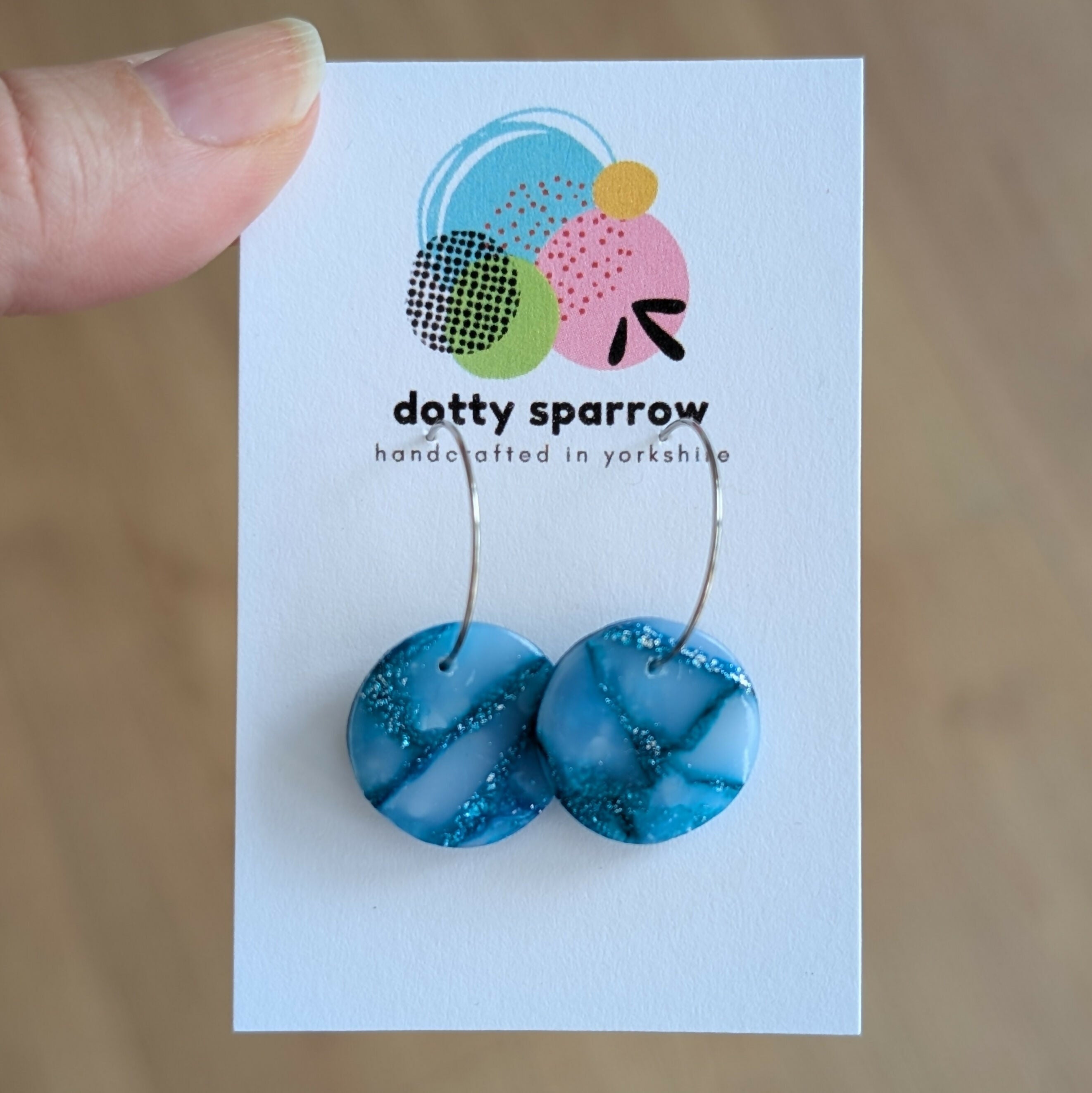 Blue & Silver Faux Stone Circle Hoop Handmade Polymer Clay Earrings