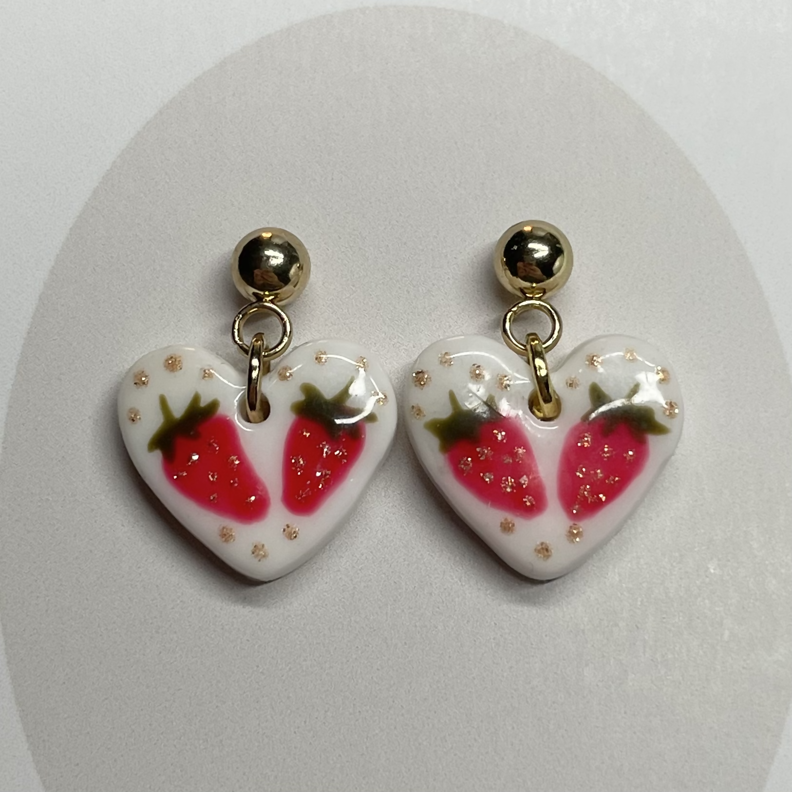 Strawberry Heart Polymer Clay Earrings