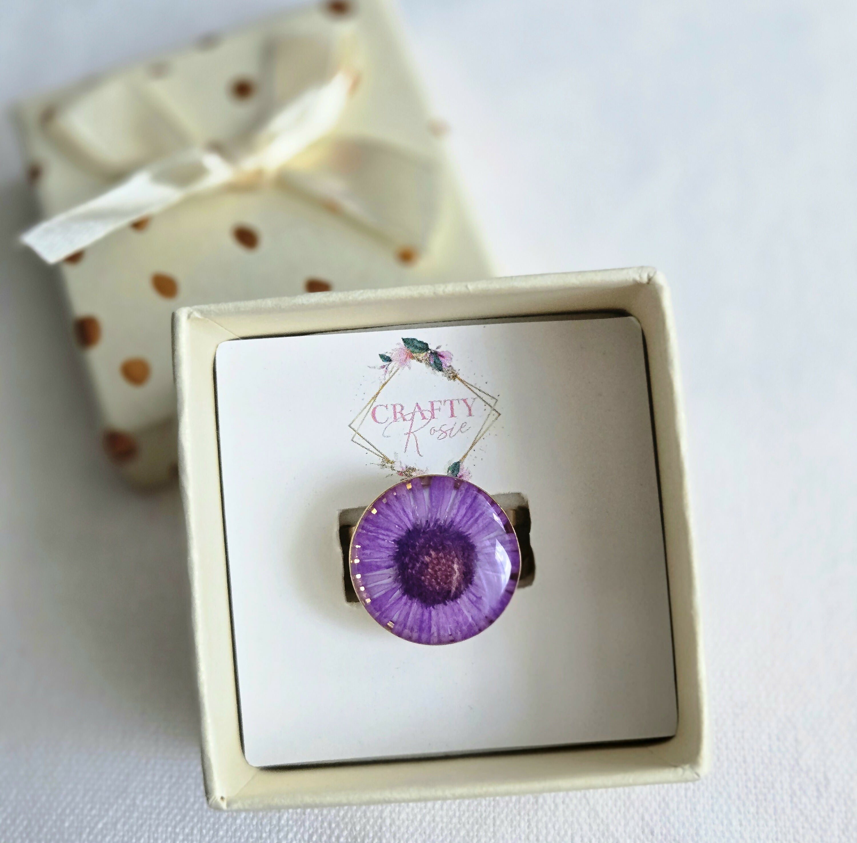 Stainless Steel Real Dried Daisy Flower Ring