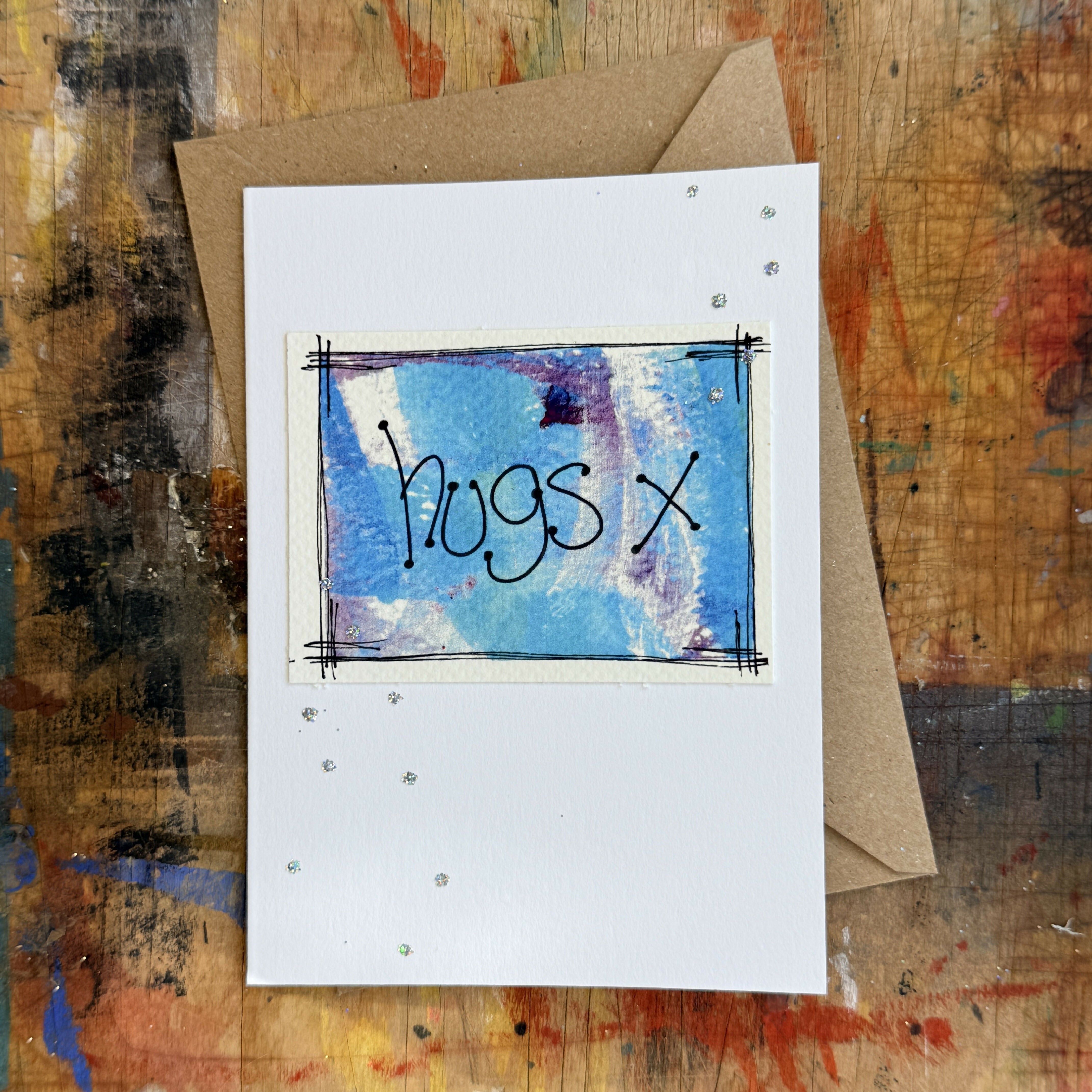 Abstract Hugs Card in Blue