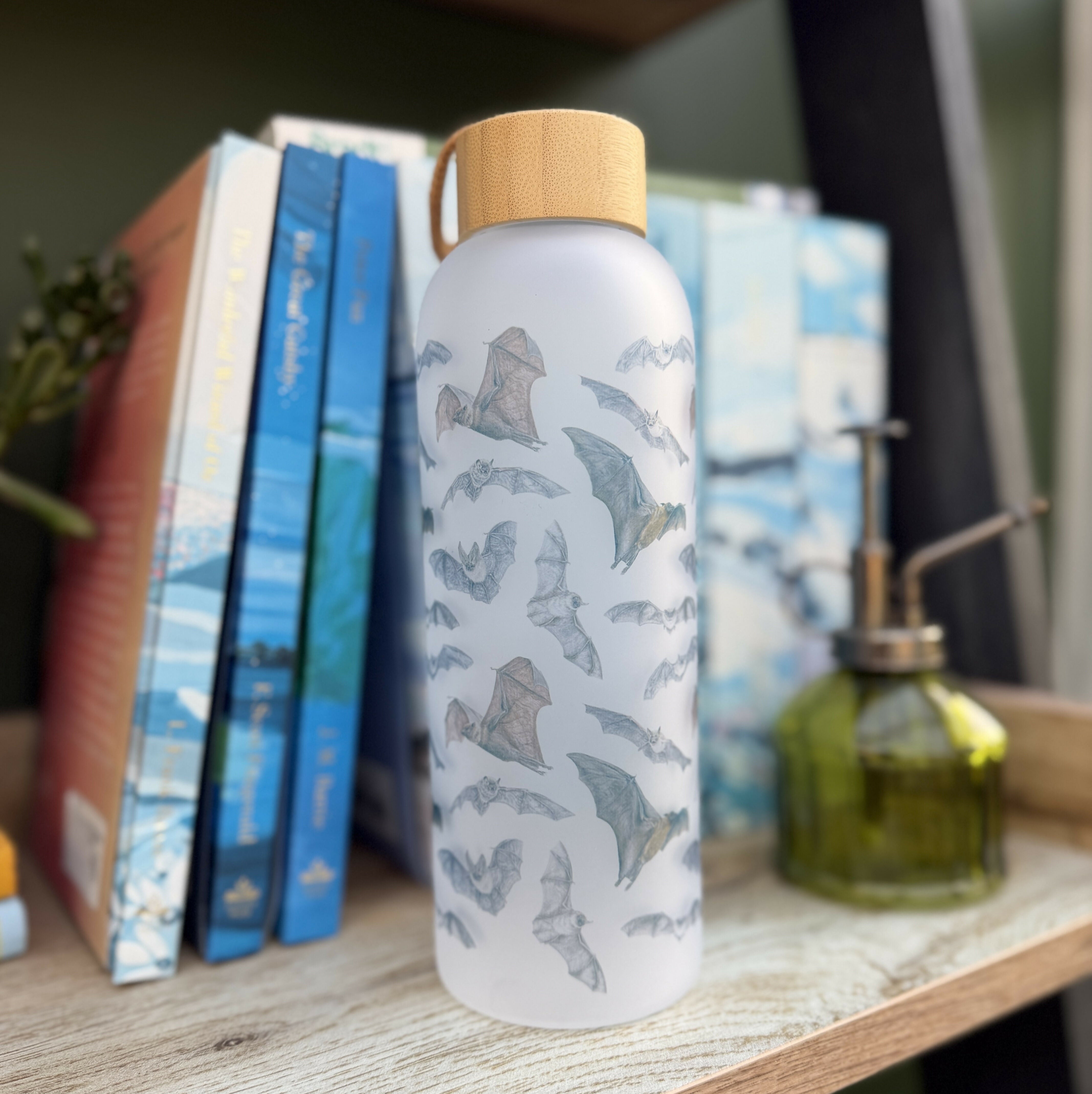 Bat - 25oz Glass Water Bottle with Bamboo Lid