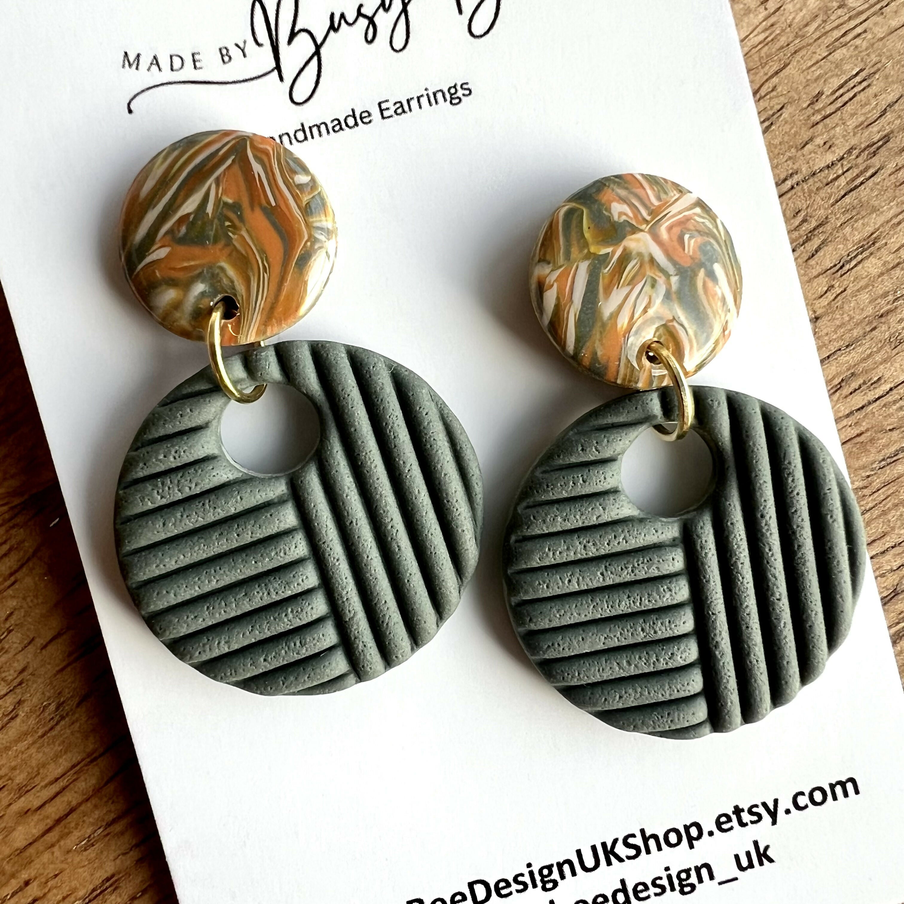 Statement Dangle Earrings – Polymer Clay Textured Earrings, Modern Geometric Earrings, Handmade Clay Jewellery