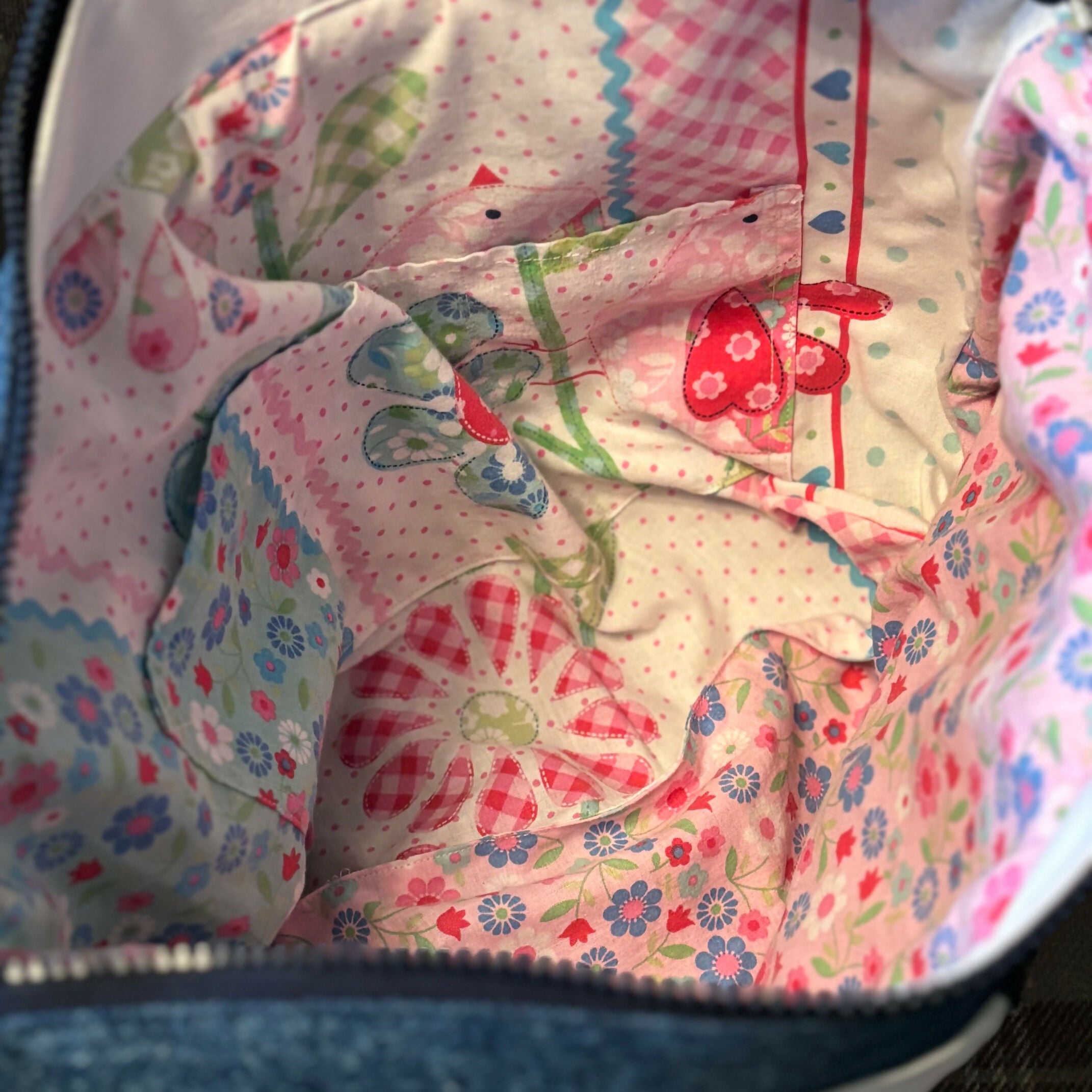 Unique Handcrafted Denim Tote Bag Handbag Made From Upcycled Blue And White Jeans