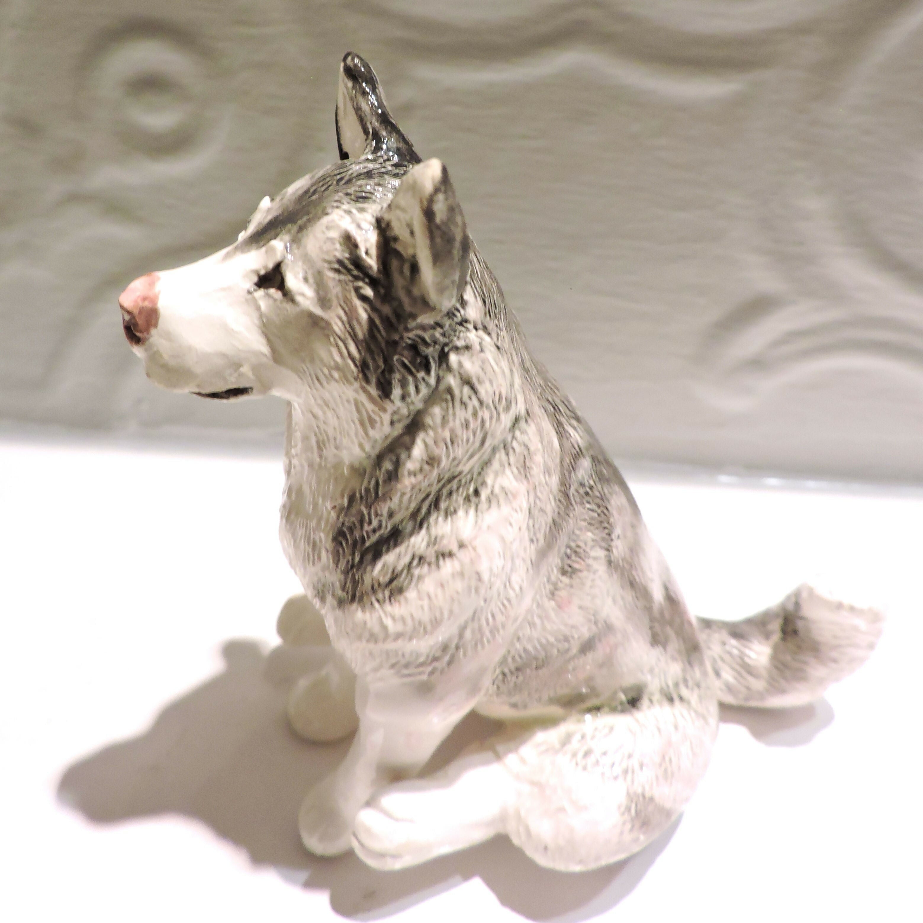 Ceramic Alaskan Malamute Dog Sculpture