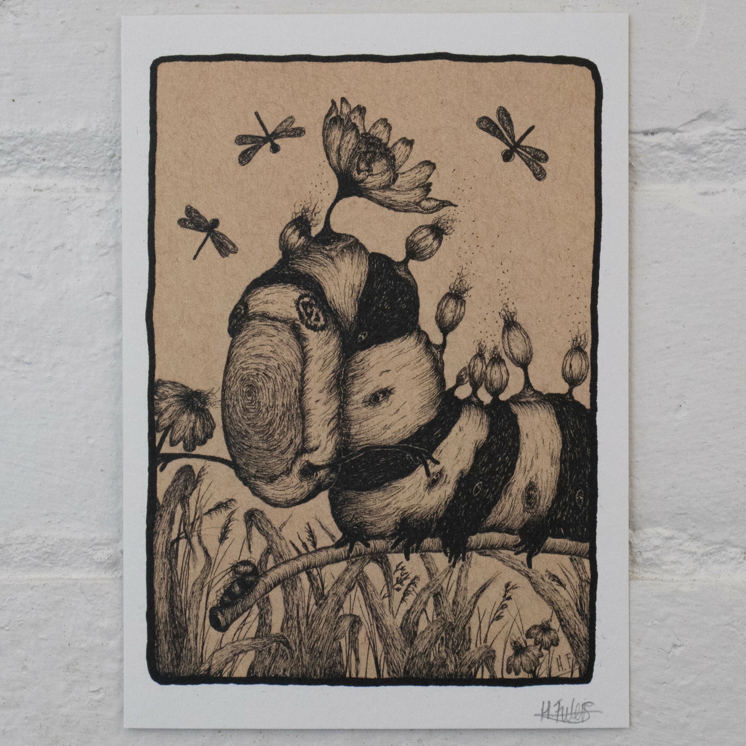 A6 Whimsical Fantasy Caterpillar Art Print